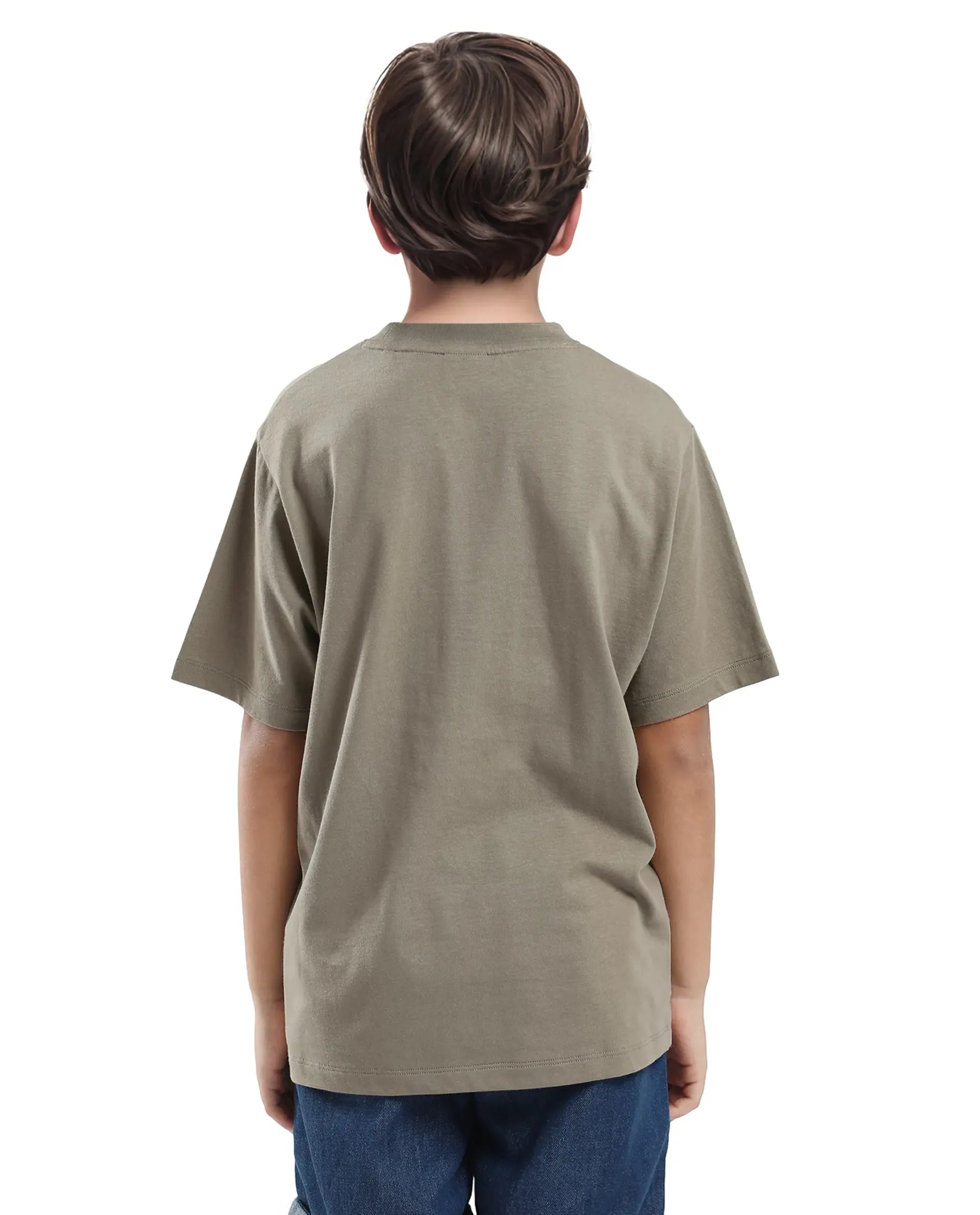 Rare Ones Kids Braun Dusky Green Cotton Solid Slip-On Regular Fit T-Shirt