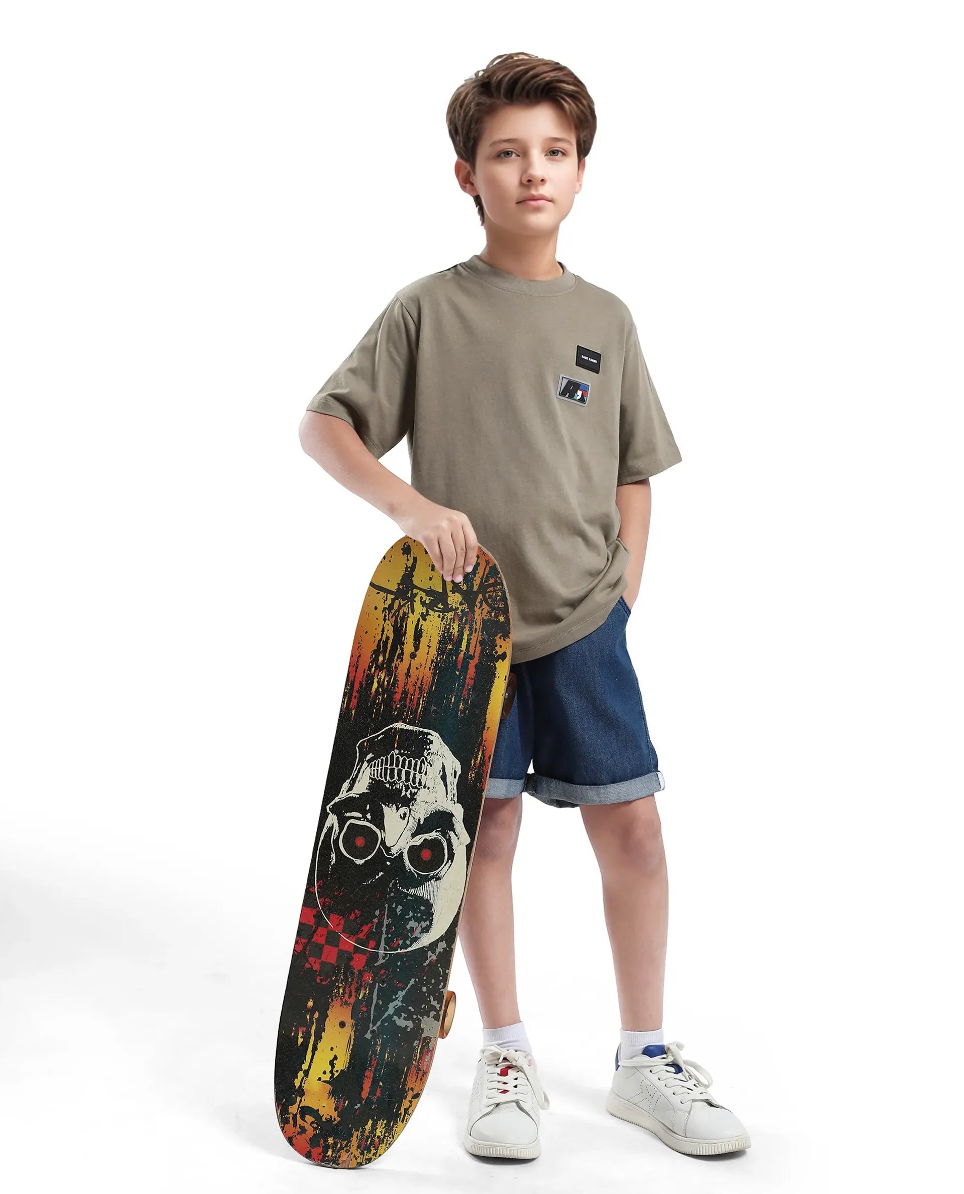 Rare Ones Kids Braun Dusky Green Cotton Solid Slip-On Regular Fit T-Shirt