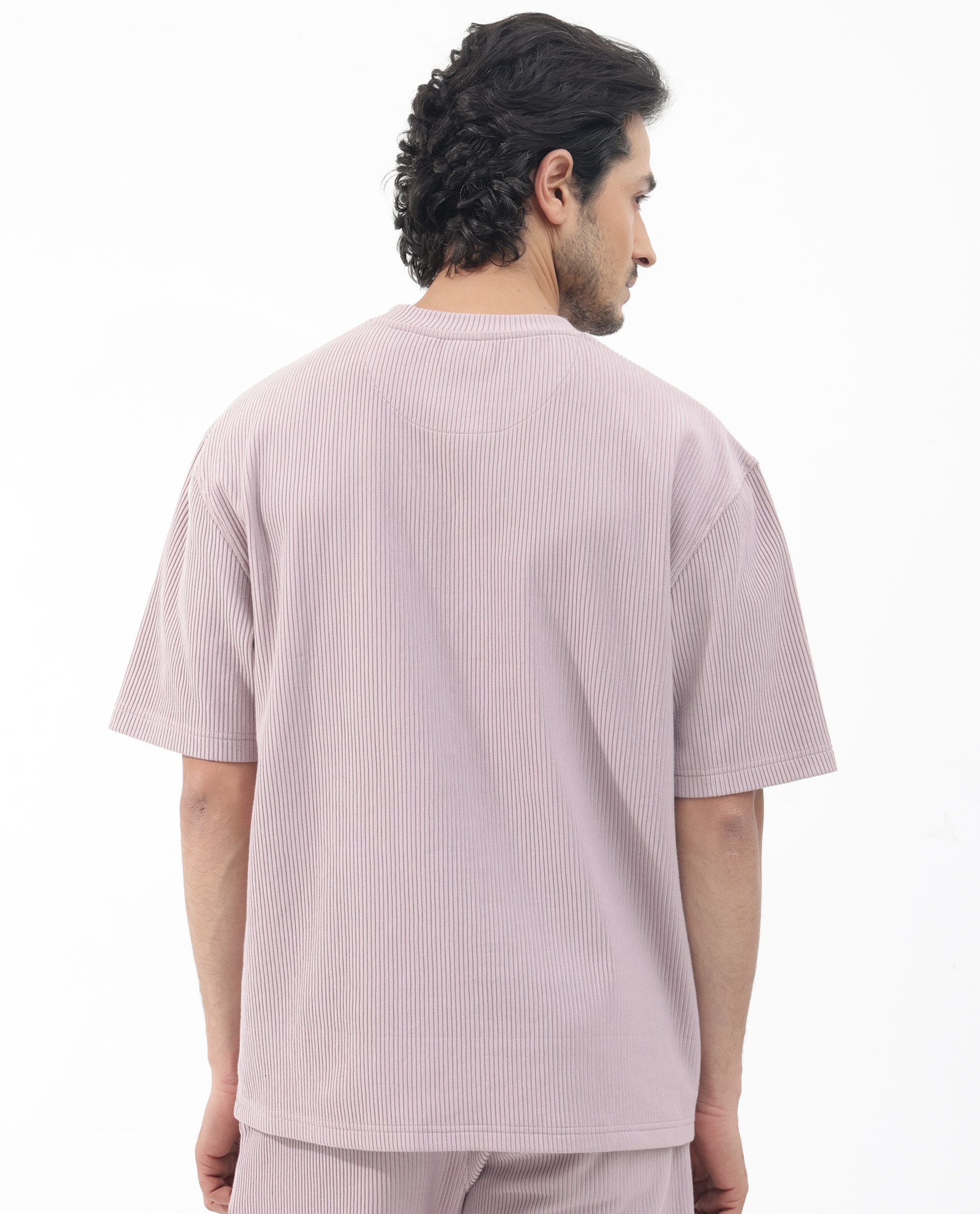 Rare Rabbit Men's Breet Dusky Purple Cotton Lycra Fabric Short Sleeve Oversized Fit Solid T-Shirt