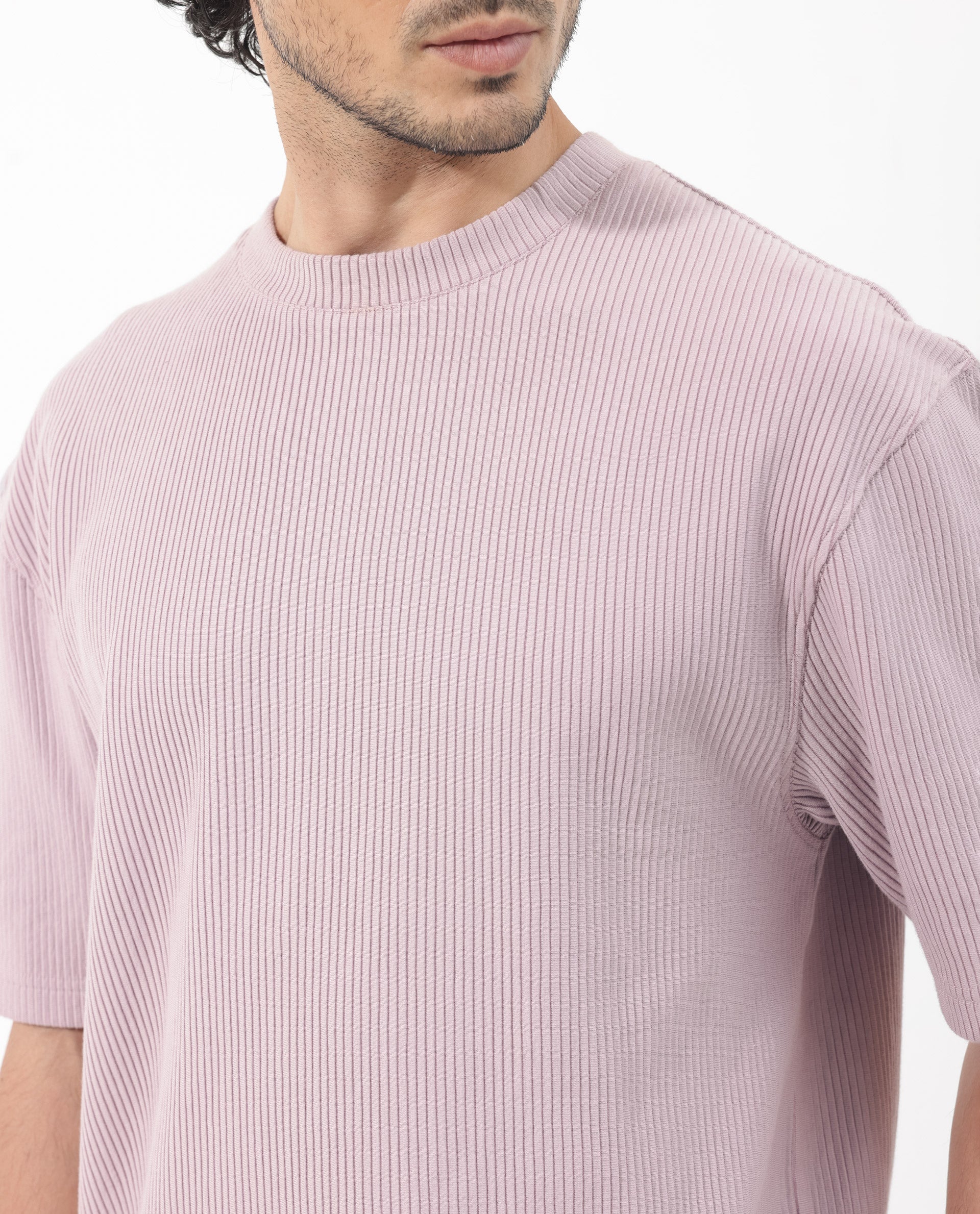 Rare Rabbit Men's Breet Dusky Purple Cotton Lycra Fabric Short Sleeve Oversized Fit Solid T-Shirt