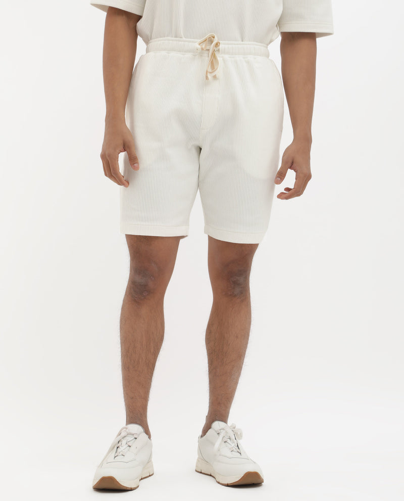 Rare Rabbit Mens Breto White Cotton Polyester Lycra Ribbed Texture Shorts