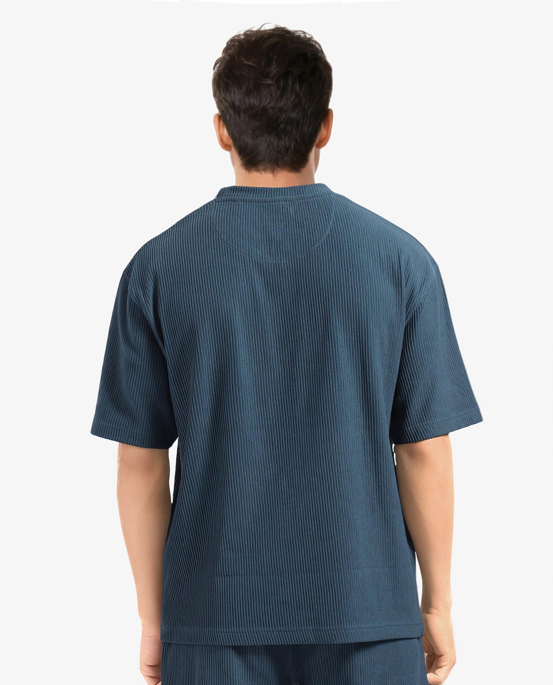 Rare Rabbit Men's Breet-1 Dark Green Cotton Blend Fabric Short Sleeve Crew Neck Oversized Fit Textured T-Shirt