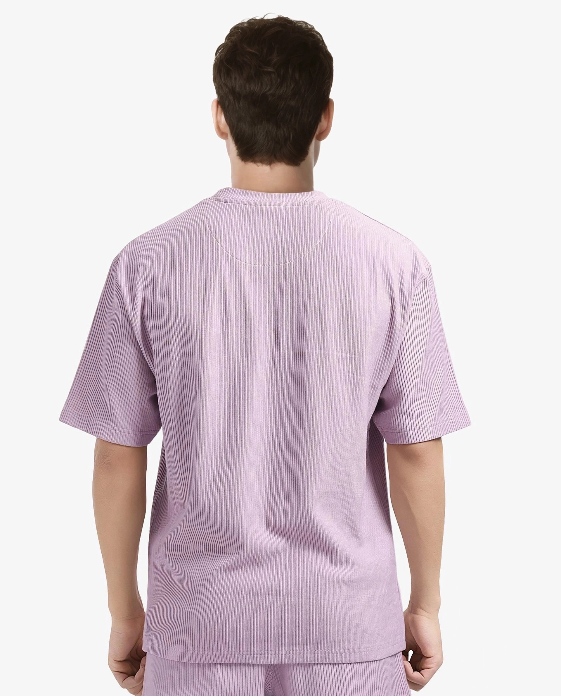 Rare Rabbit Men's Breet-1 Dusky Pink Cotton Blend Fabric Short Sleeve Crew Neck Oversized Fit Textured T-Shirt