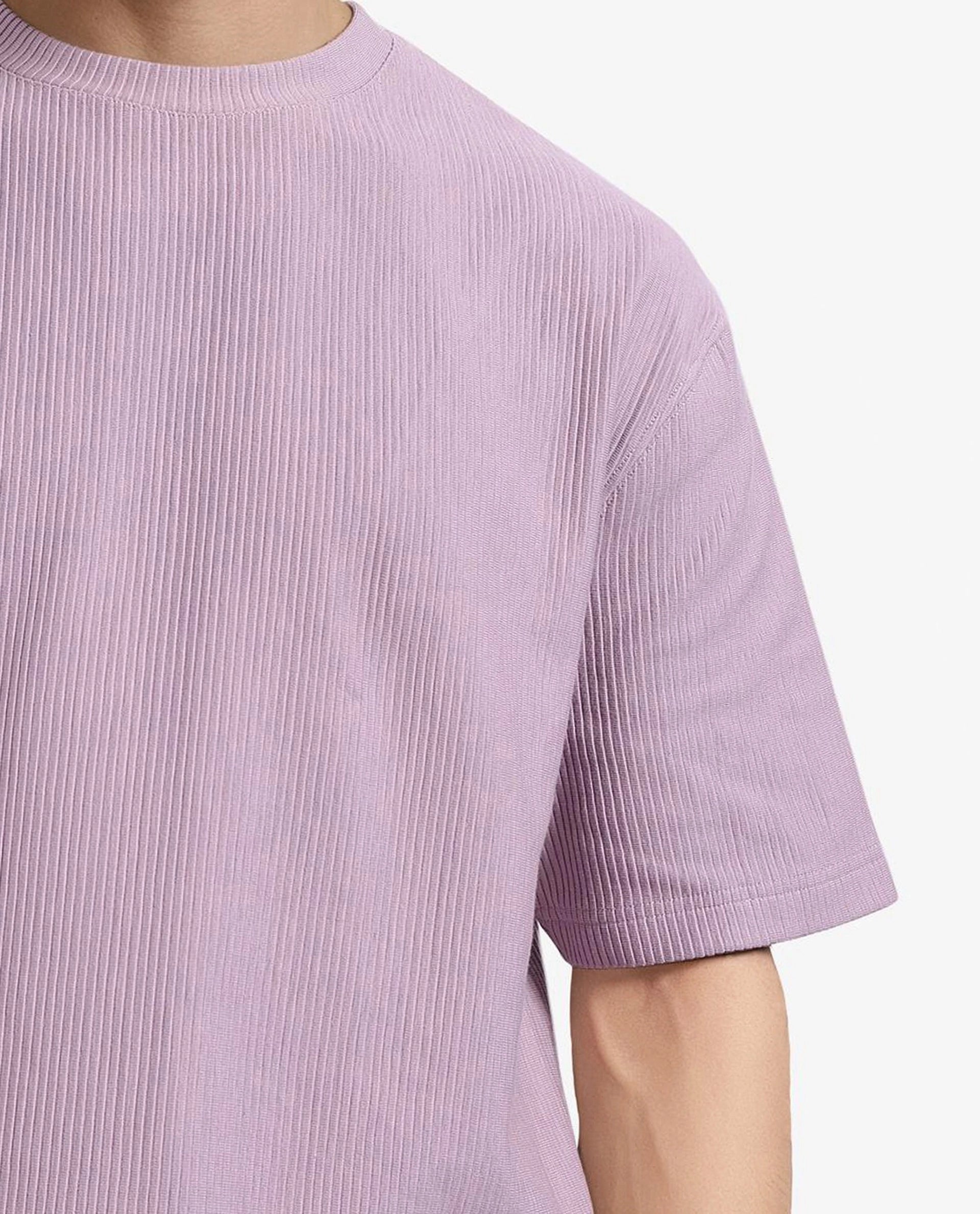 Rare Rabbit Men's Breet-1 Dusky Pink Cotton Blend Fabric Short Sleeve Crew Neck Oversized Fit Textured T-Shirt