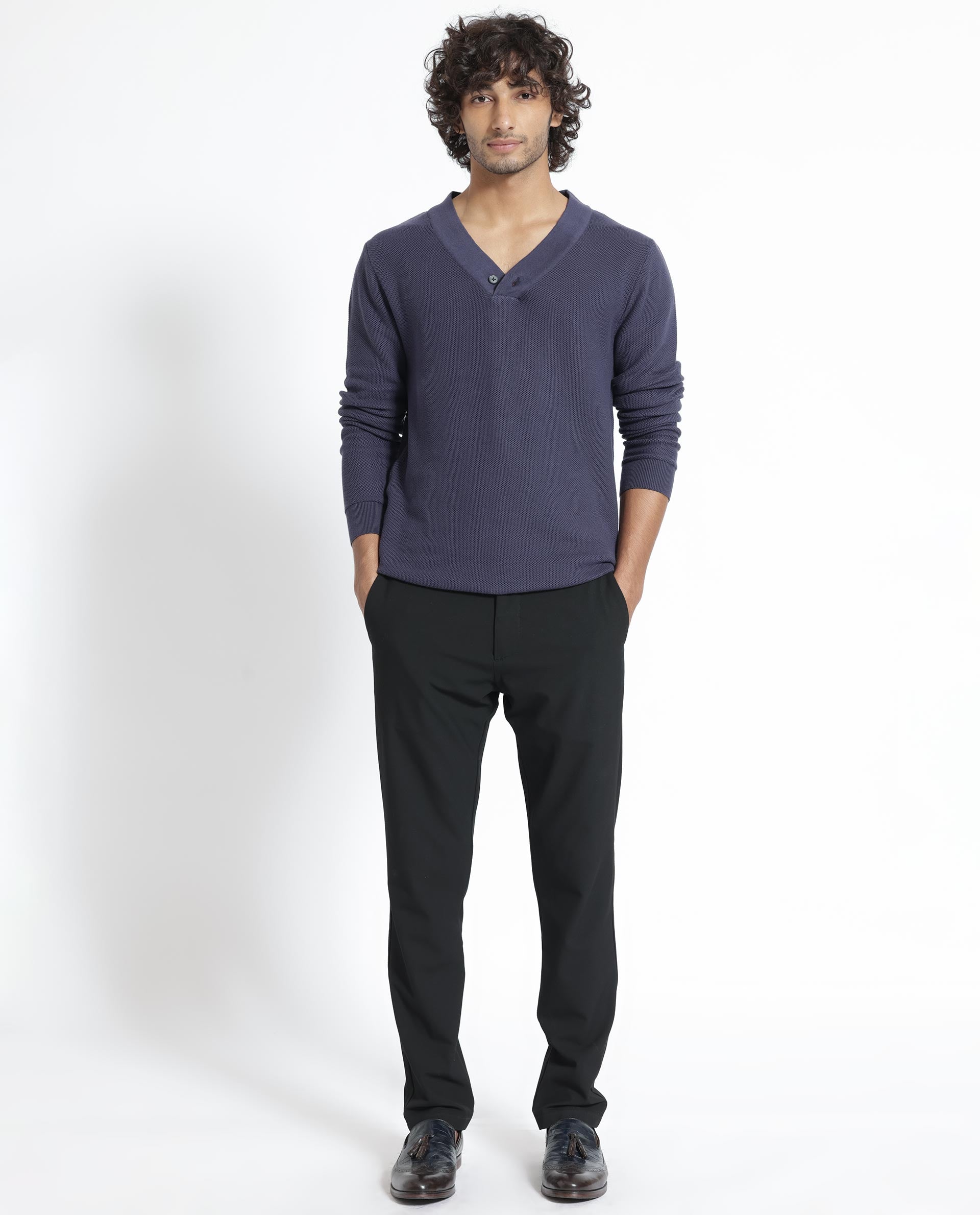 Rare Rabbit Mens Breeze Purple Sweater Full Sleeve V-Neck Solid