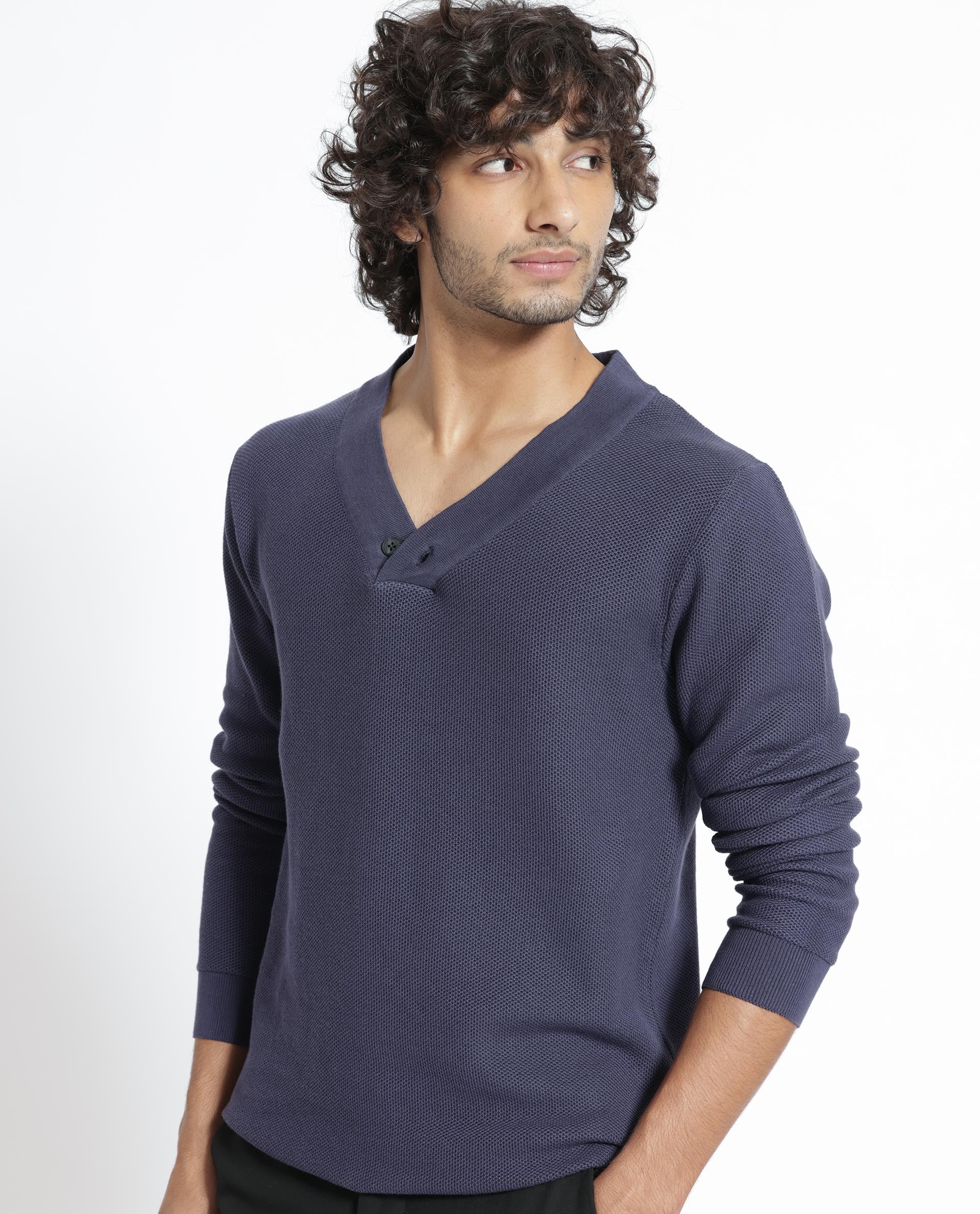 Rare Rabbit Mens Breeze Purple Sweater Full Sleeve V-Neck Solid