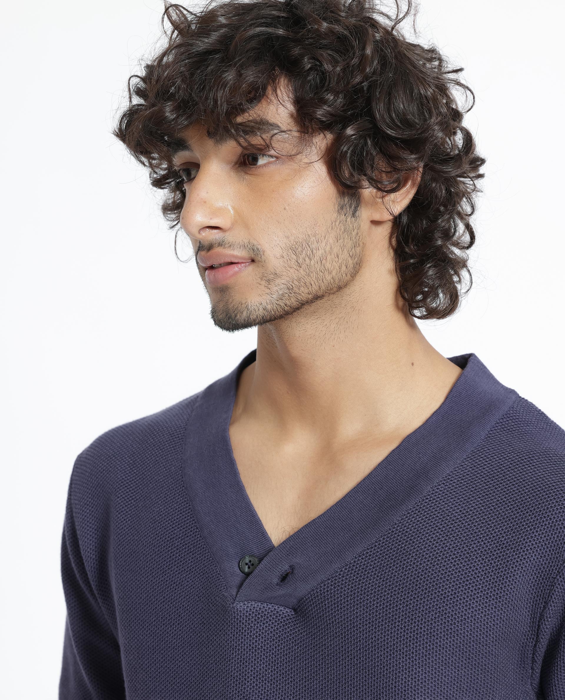 Rare Rabbit Mens Breeze Purple Sweater Full Sleeve V-Neck Solid