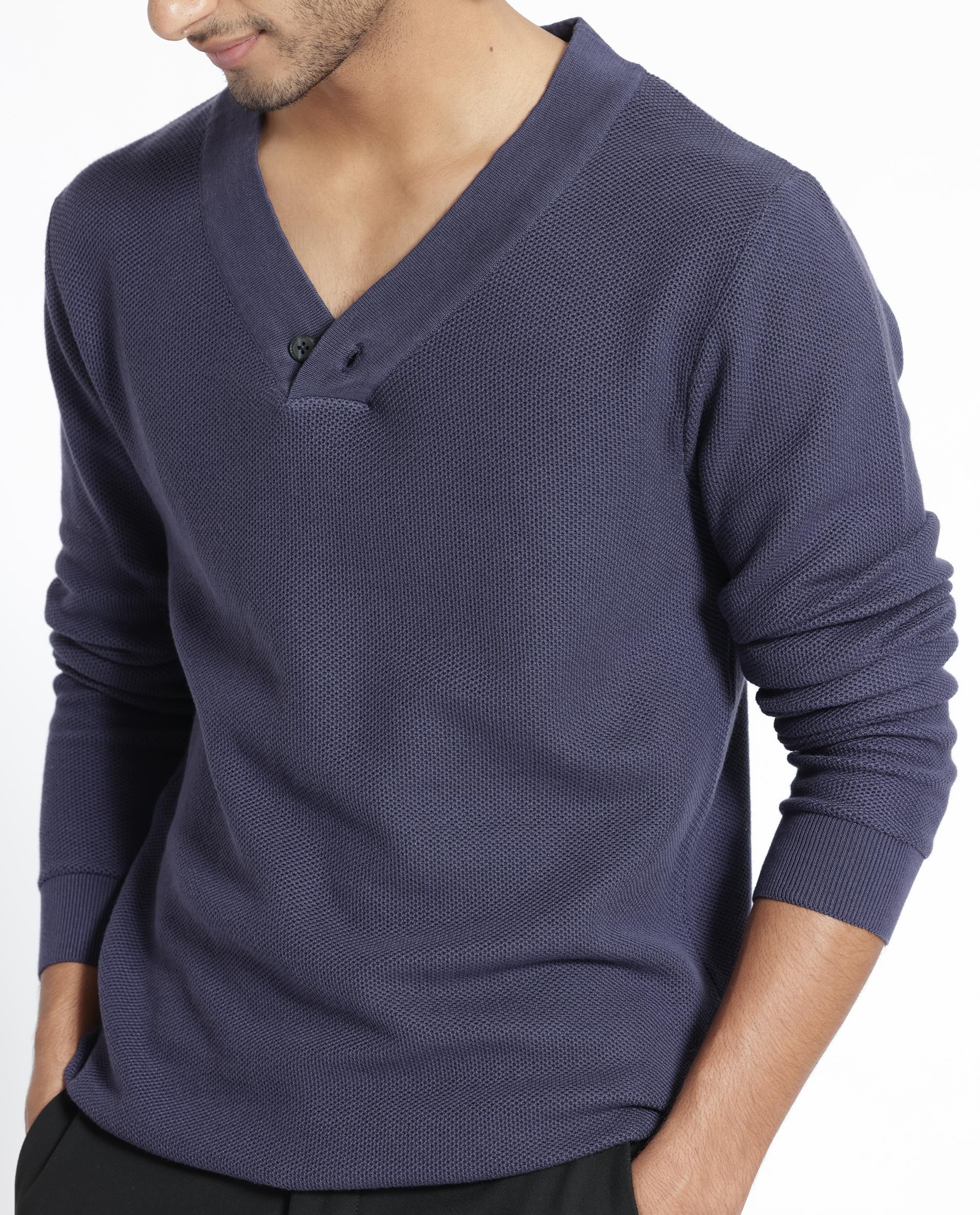Rare Rabbit Mens Breeze Purple Sweater Full Sleeve V-Neck Solid