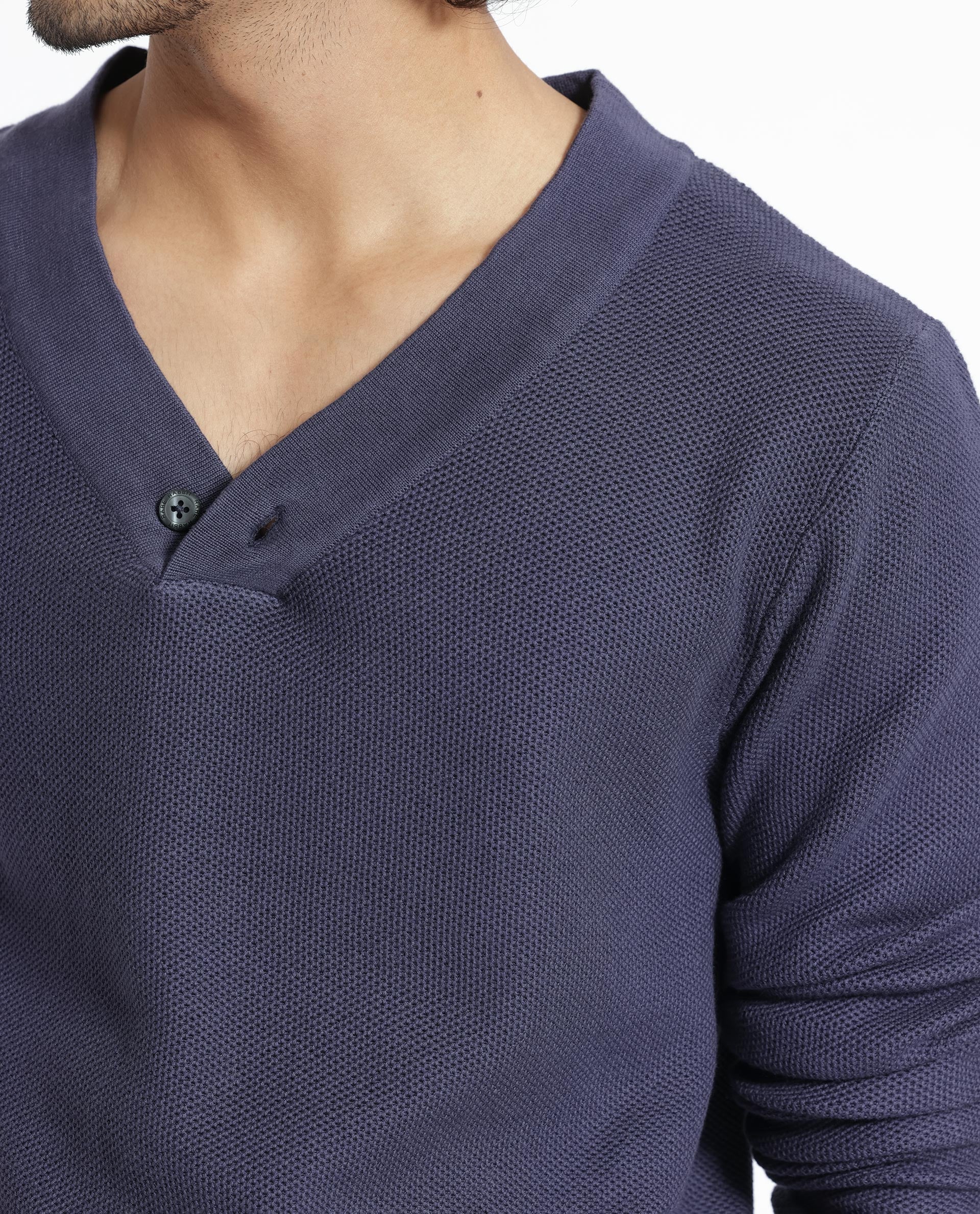 Rare Rabbit Mens Breeze Purple Sweater Full Sleeve V-Neck Solid