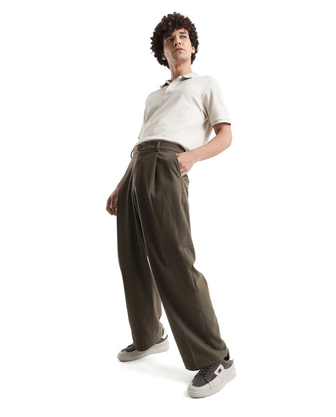 Buy Brelint - Brown Relaxed Fit Plain Trouser| Rare Rabbit