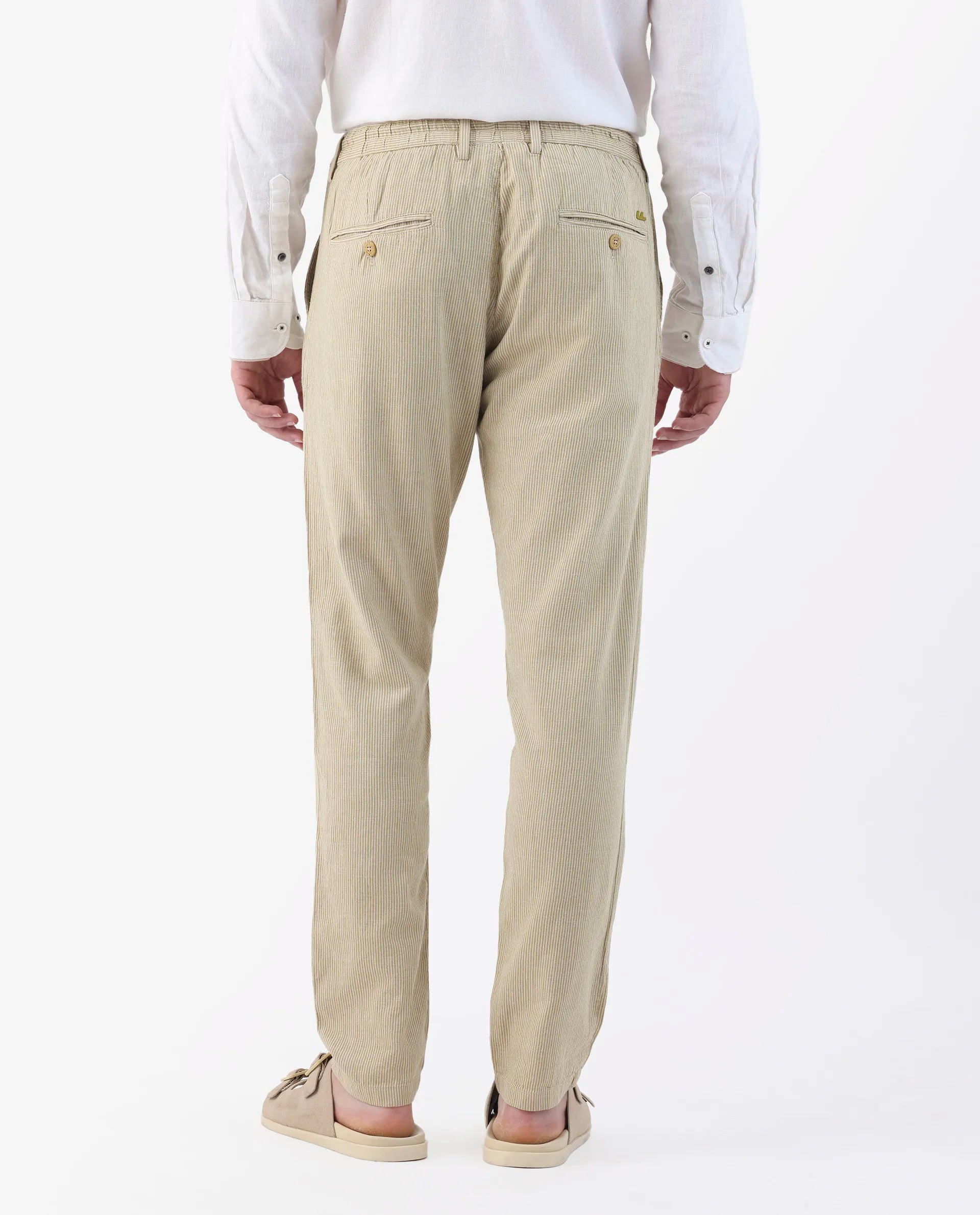 Rare Rabbit Men's Brera Mustard Linen Blend Striped Print Regular Fit Trouser