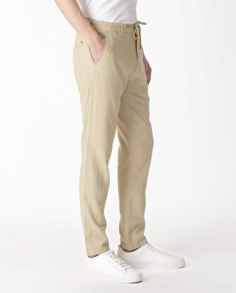 Rare Rabbit Men's Brera Mustard Mid-Rise Regular Fit With Drawstring And Elastic Waistband Classic Striped Trouser