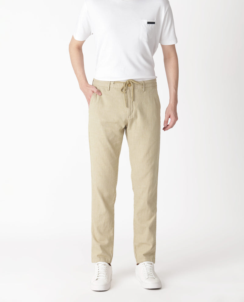 Rare Rabbit Men's Brera Mustard Mid-Rise Regular Fit With Drawstring And Elastic Waistband Classic Striped Trouser