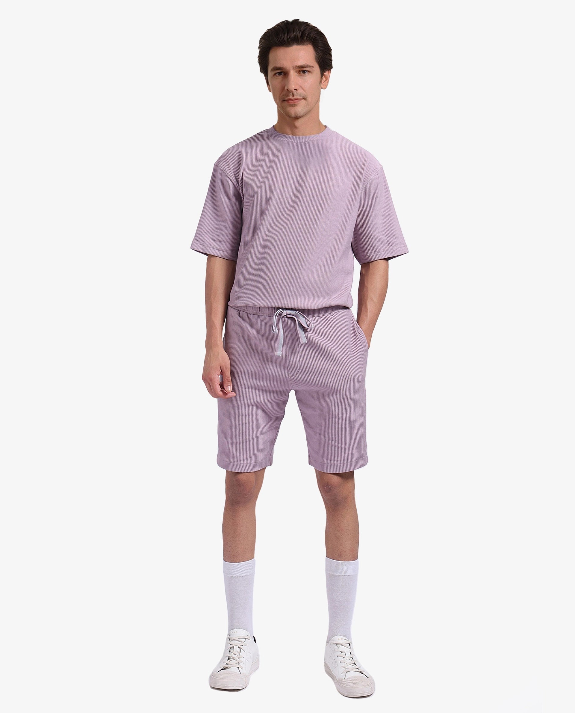 Rare Rabbit Men Breto-1 Dusky Pink Button Closure Regular Fit Plain Shorts