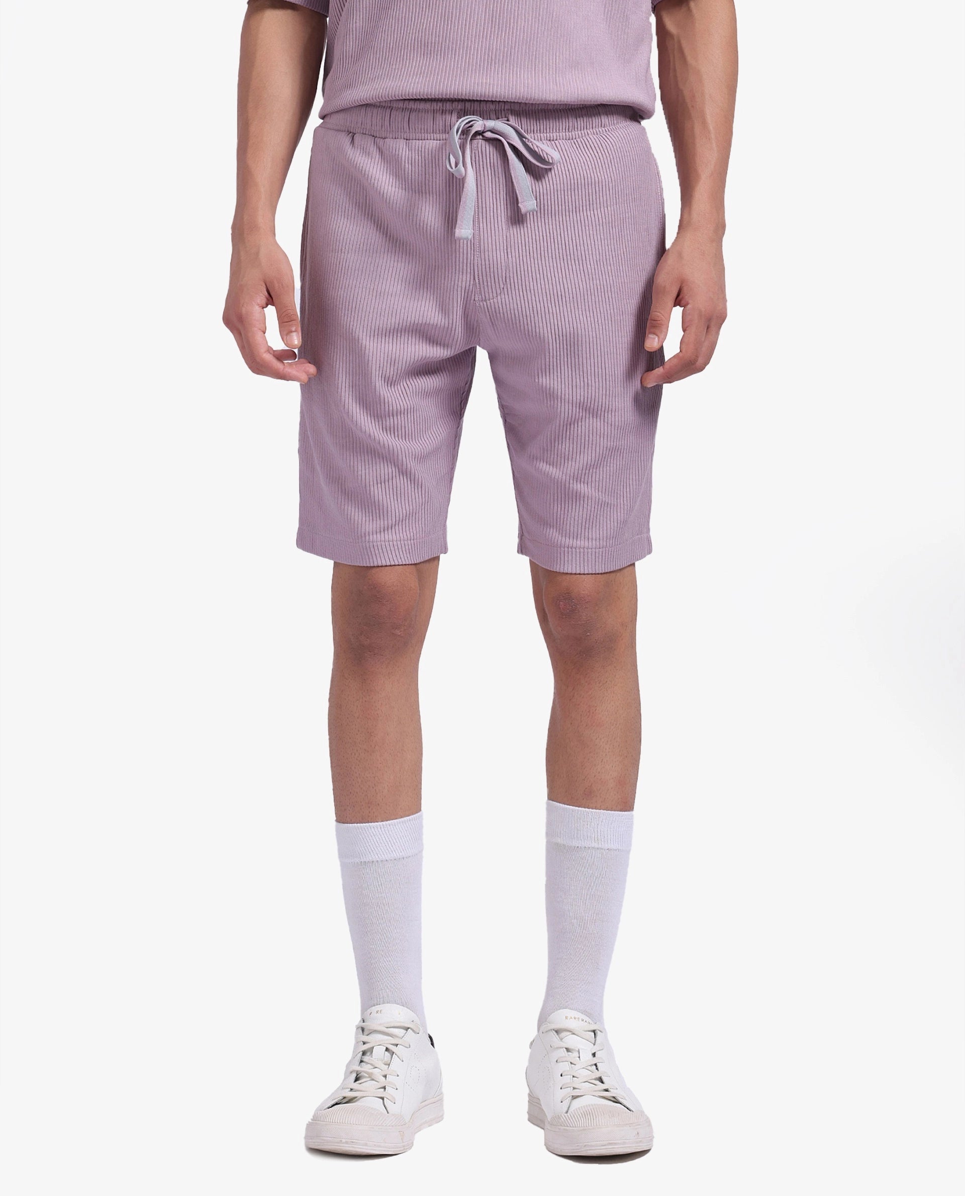 Rare Rabbit Men Breto-1 Dusky Pink Button Closure Regular Fit Plain Shorts