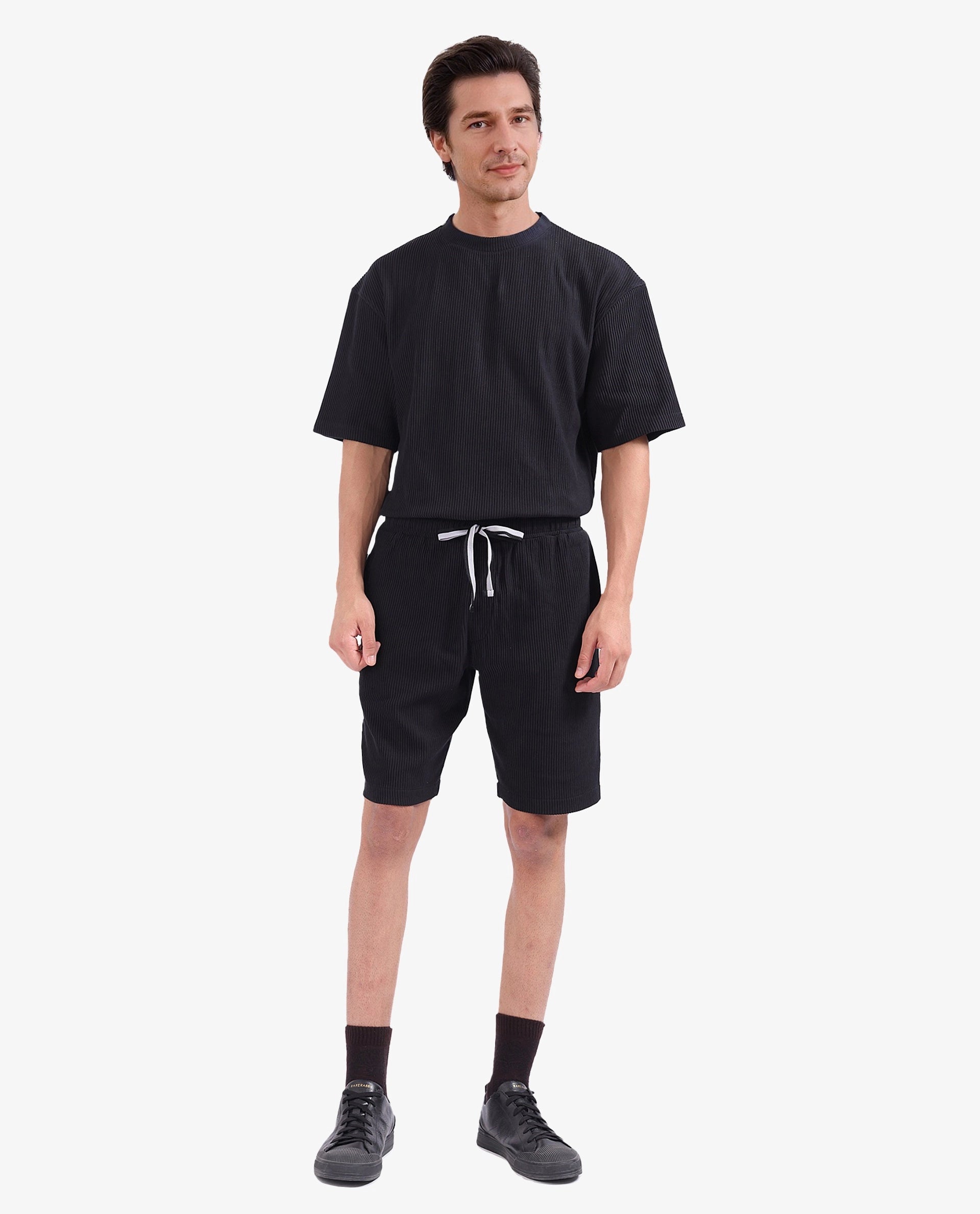 Rare Rabbit Men Breto 1 Black Cotton Polyester Lycra Ribbed Texture Sh