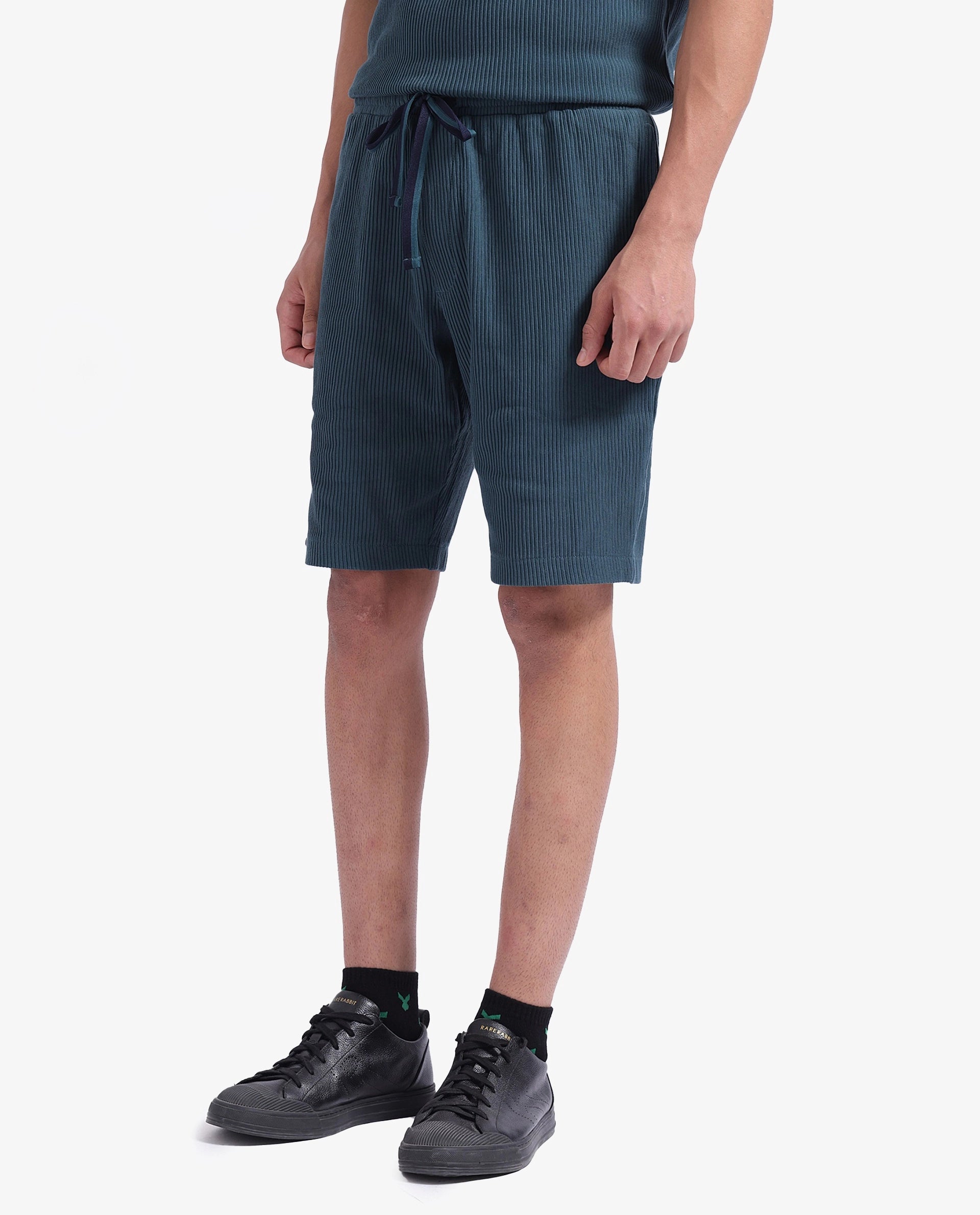 Rare Rabbit Men Breto-1 Dark Green Button Closure Regular Fit Plain Shorts