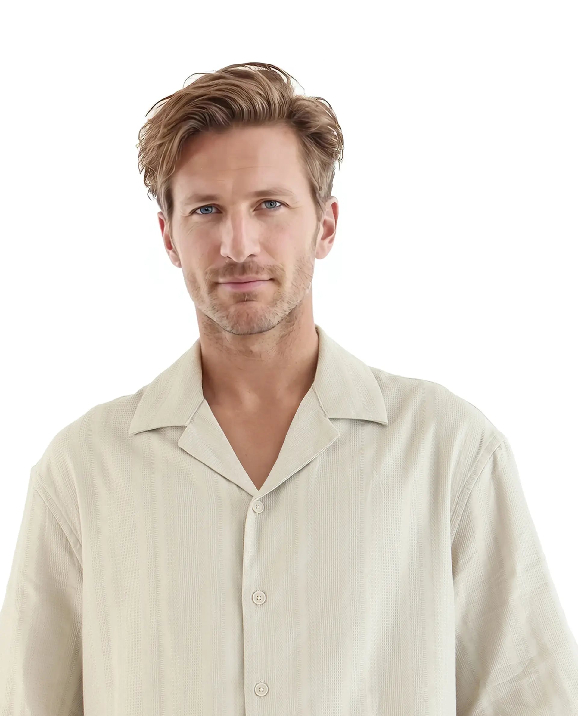 Rare Rabbit Men Brex Beige Viscose Blend Fabric Half Sleeve Cuban Collared Striped Shirt