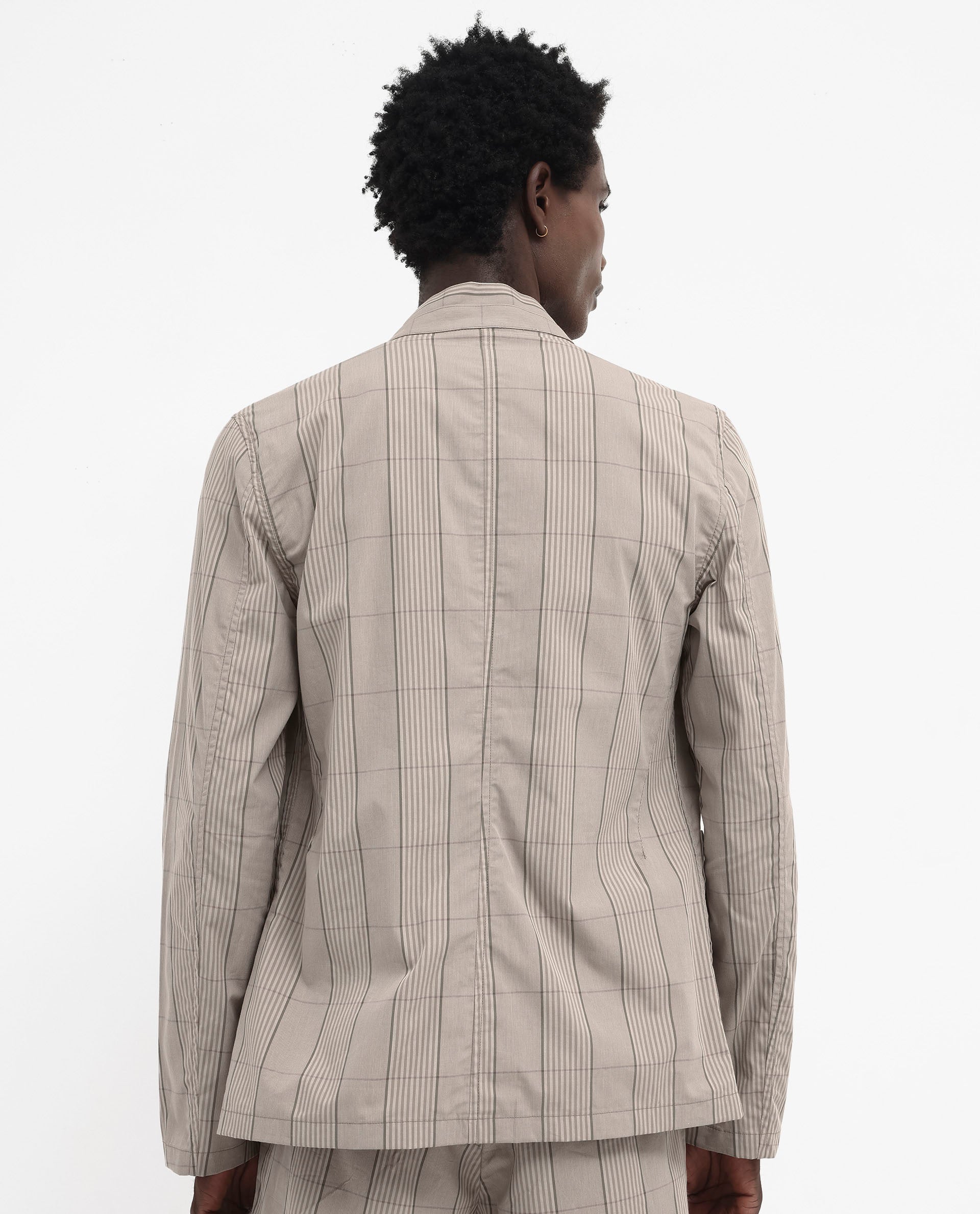 Rare Rabbit Mens Brez Brown Cotton Fabric Mandarin Collar Full Sleeve Relaxed Fit Checks Jacket