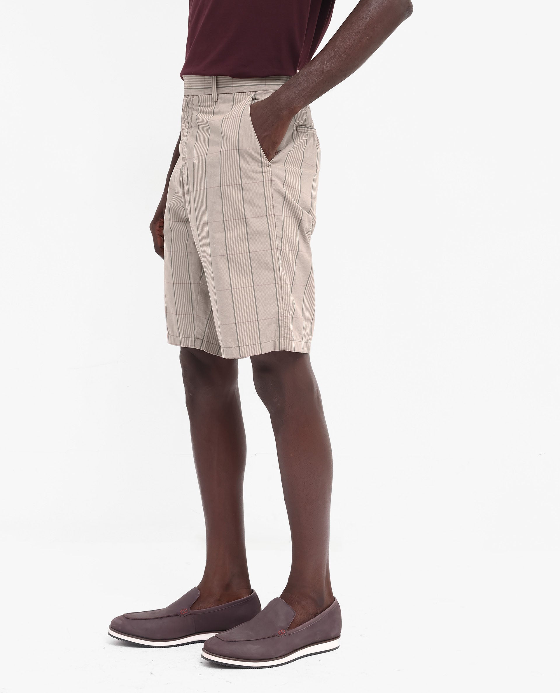 Rare Rabbit Men's Brezi Brown Cotton Fabric Knee Length Regular Fit Checks Shorts