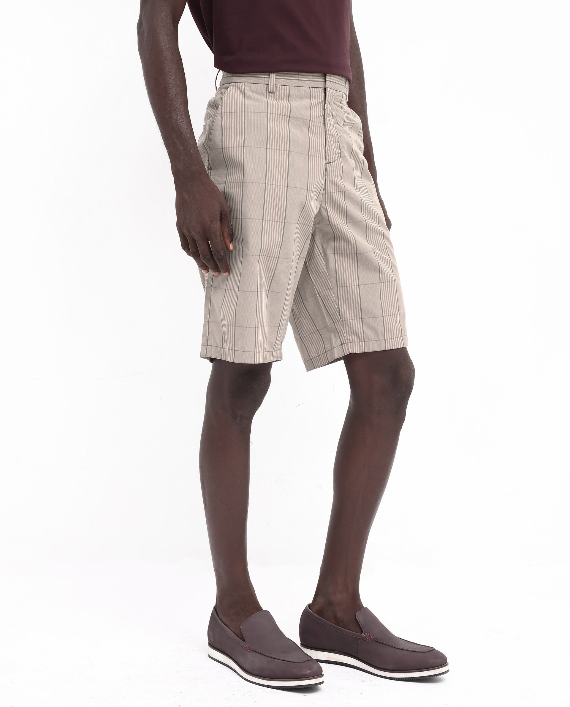 Rare Rabbit Men's Brezi Brown Cotton Fabric Knee Length Regular Fit Checks Shorts