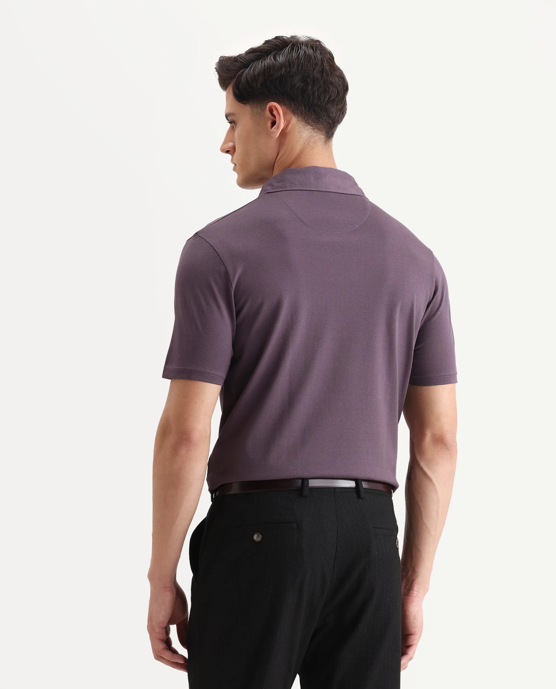 Rare Rabbit Men's Brillio Dusky Purple Cotton Plain Regular Fit Half Sleeve Polo