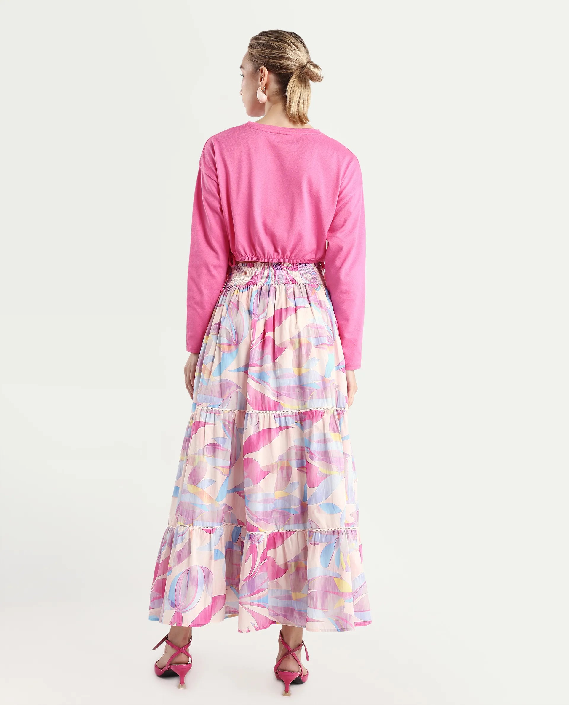 Rareism Women's Brindsi Multi Cotton Abstract Print Maxi Flared Skirt