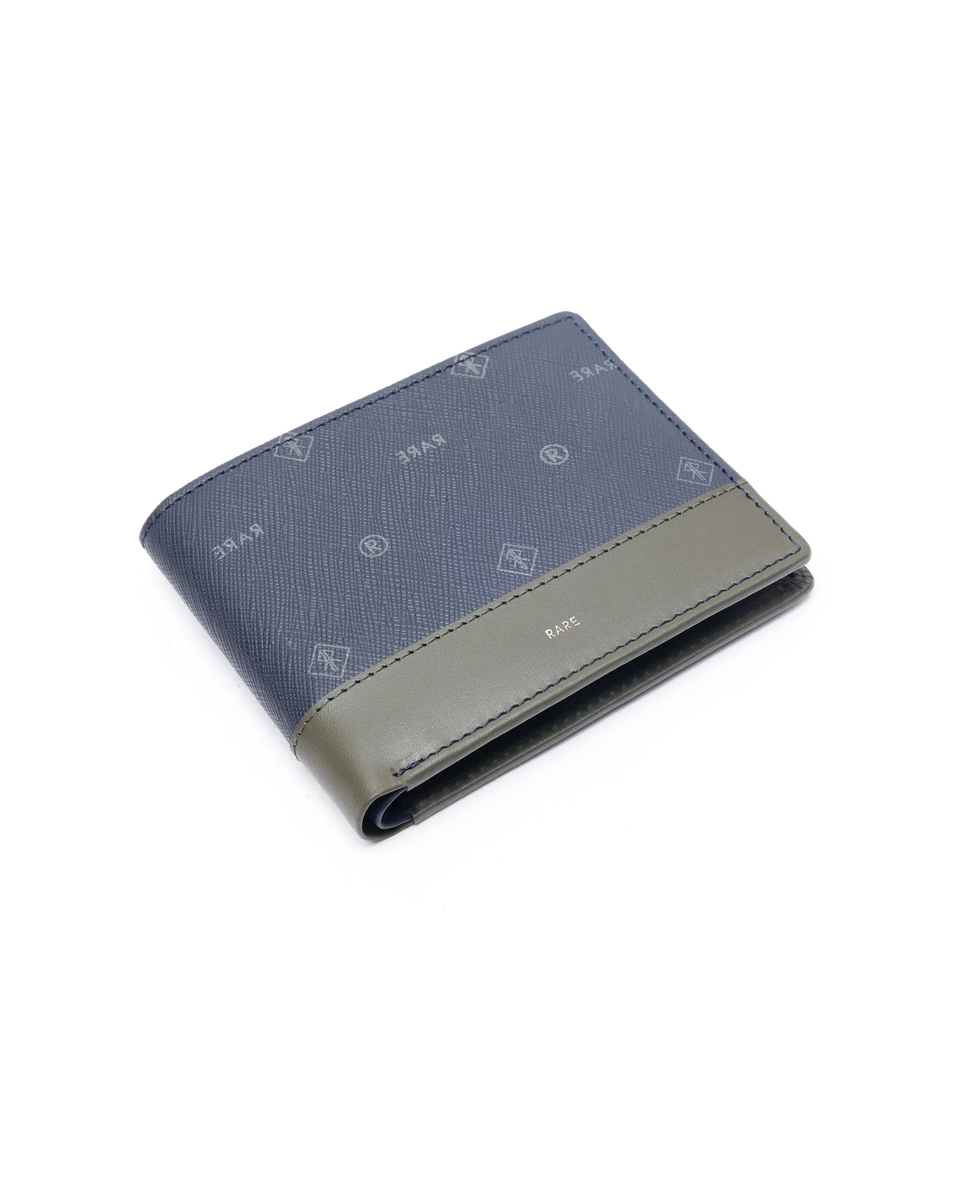 Rare Rabbit Men Brio Navy/Olive Leather Wallet