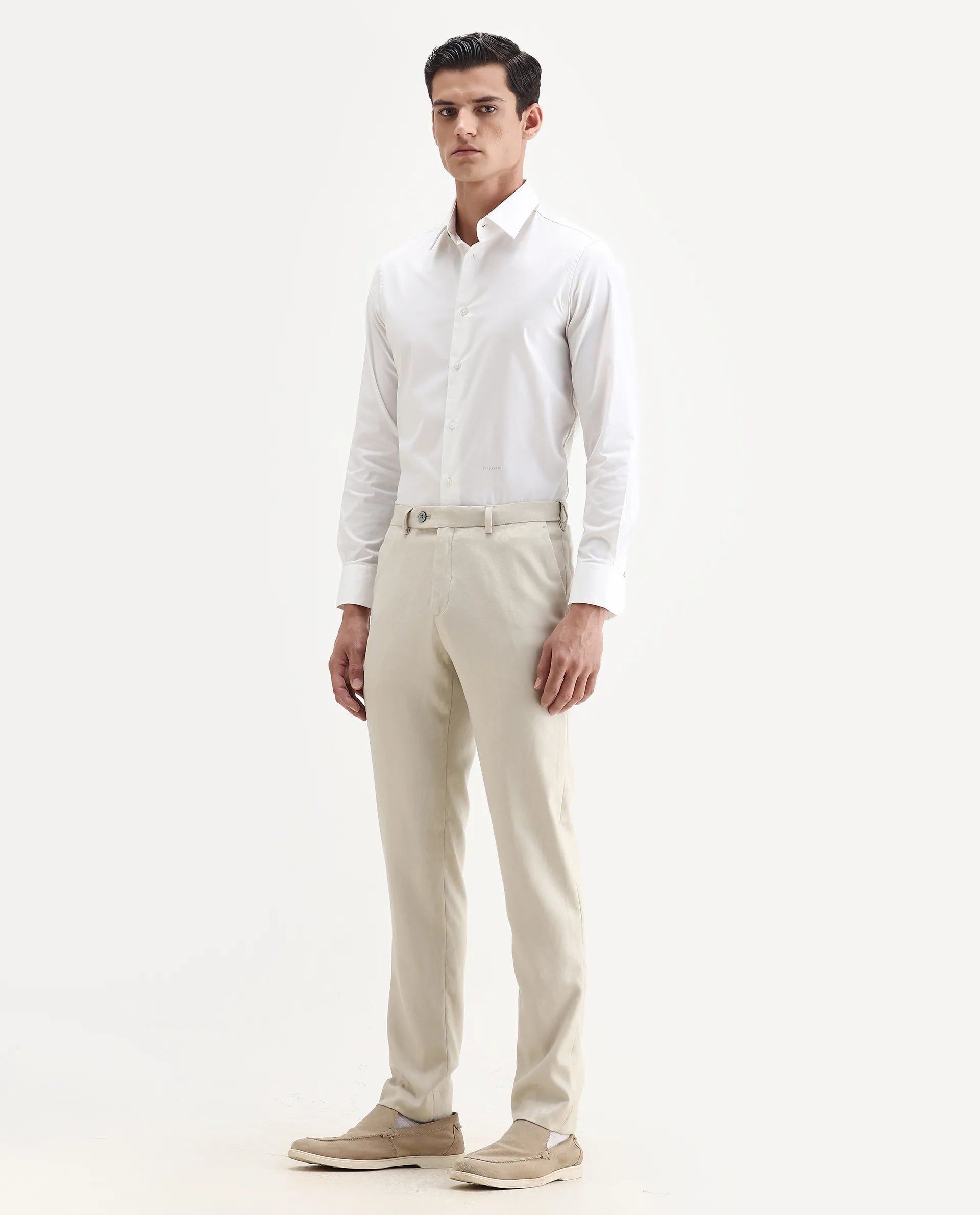 Rare Rabbit Men's Bristol Beige Jacquard Regular Fit Trouser