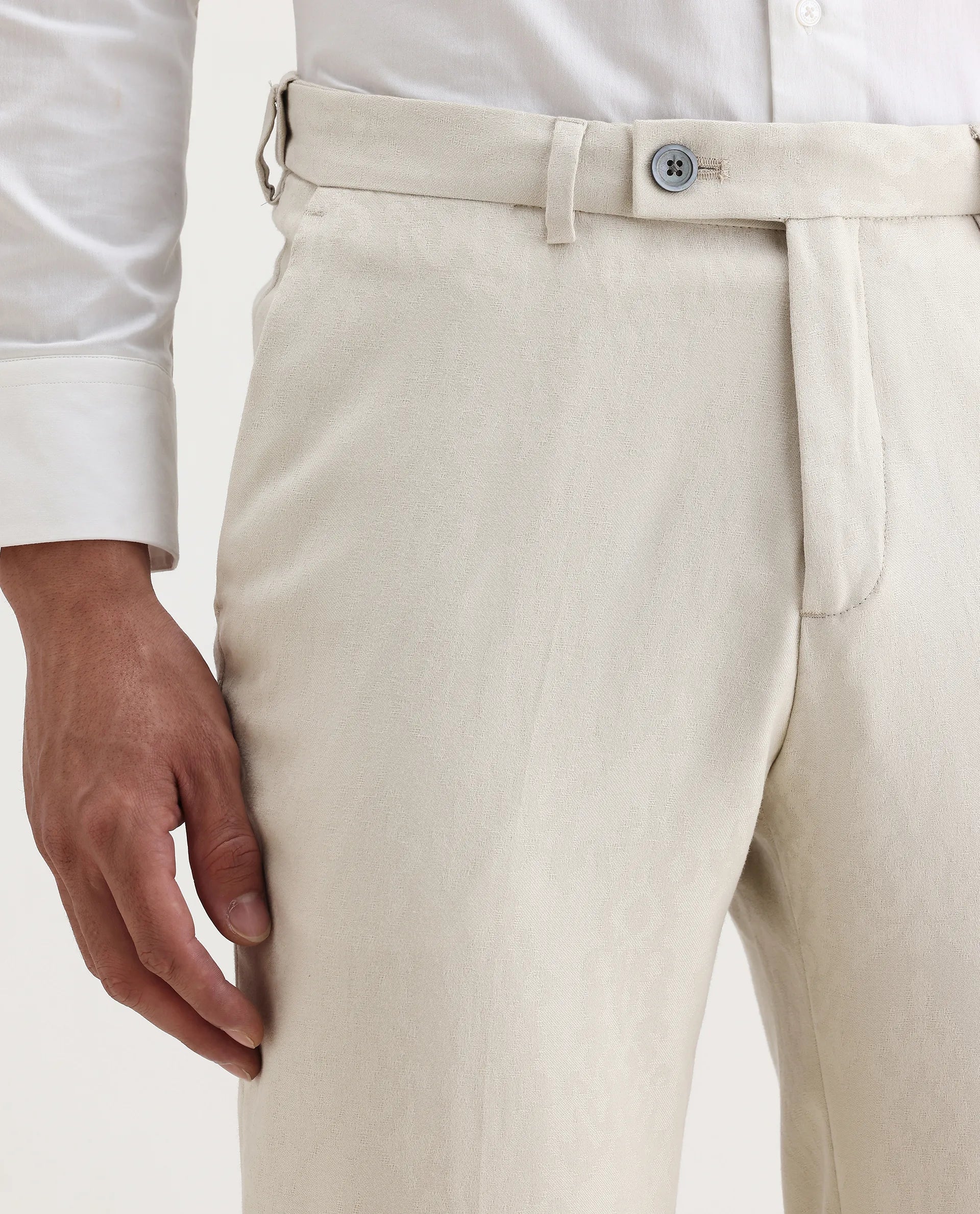 Rare Rabbit Men's Bristol Beige Jacquard Regular Fit Trouser