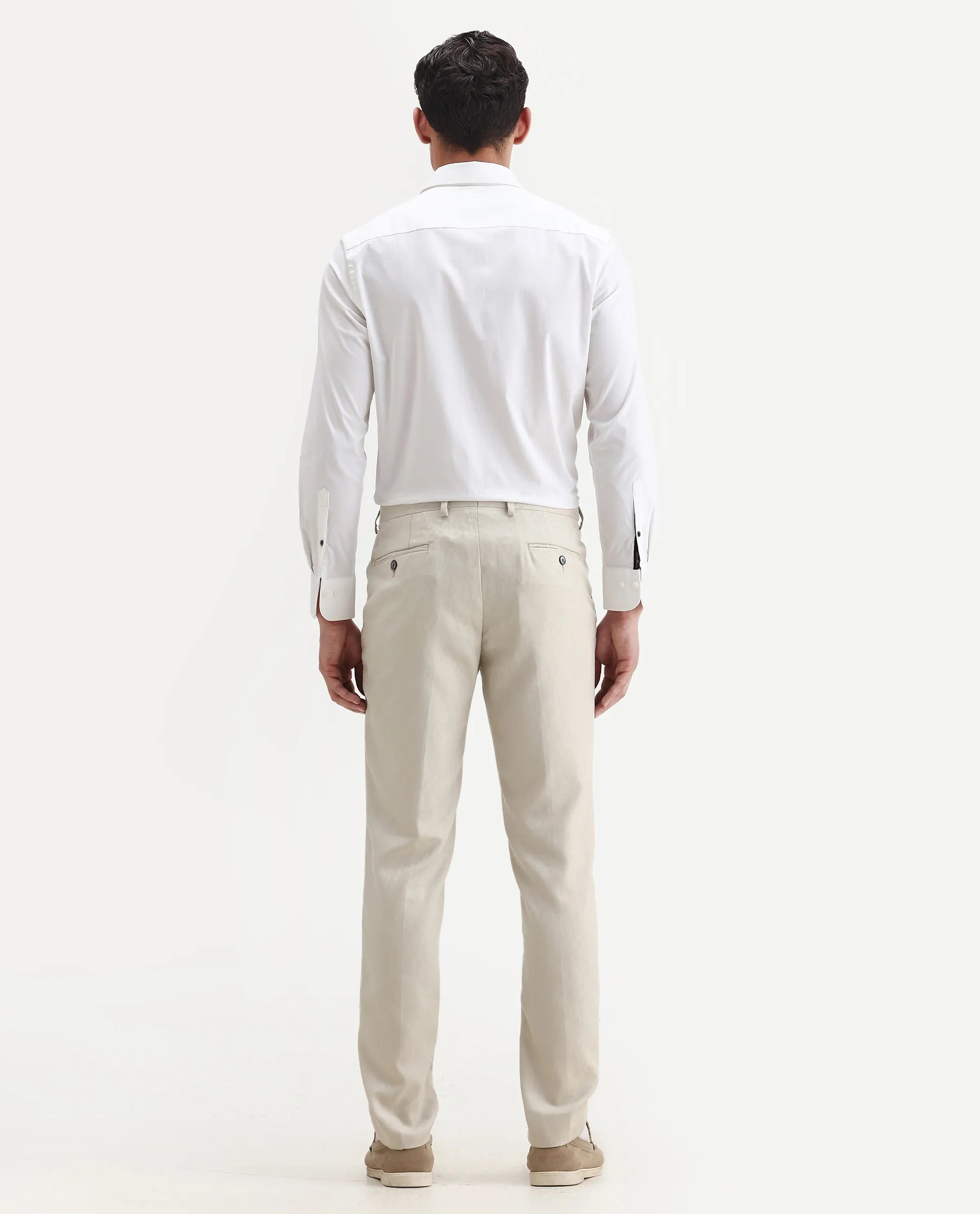 Rare Rabbit Men's Bristol Beige Jacquard Regular Fit Trouser