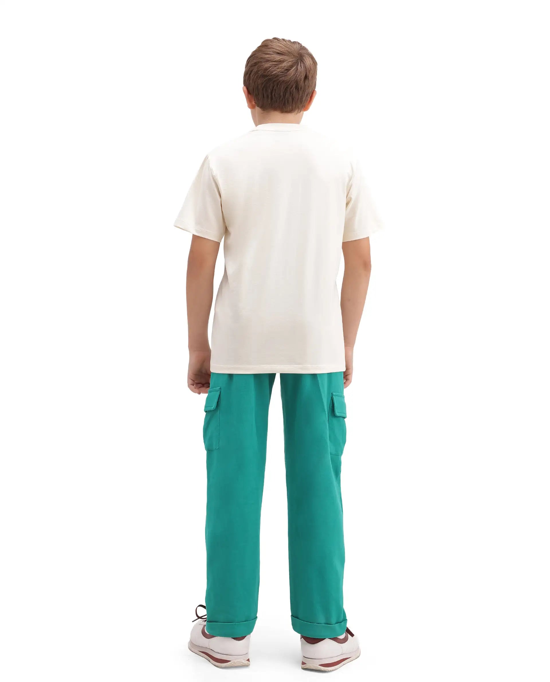 Rare Ones Kids Brody Green Cotton Fabric Drawstring Closure Regular Plain Track Pant