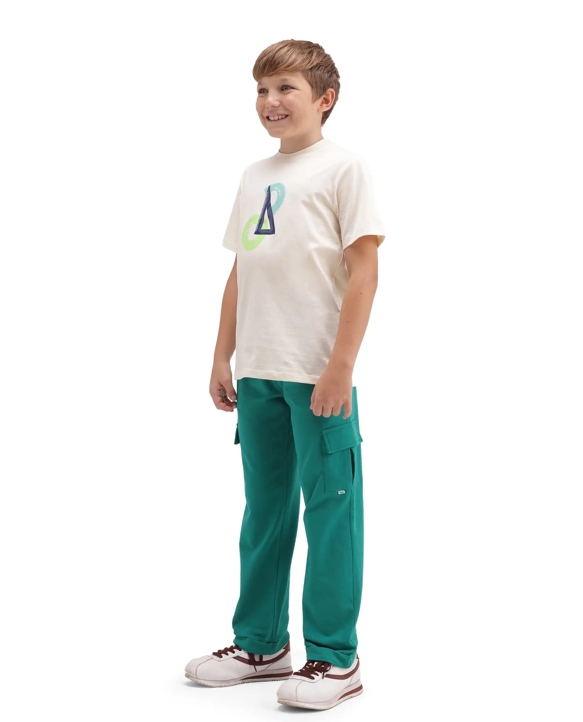 Rare Ones Kids Brody Green Cotton Fabric Drawstring Closure Regular Plain Track Pant