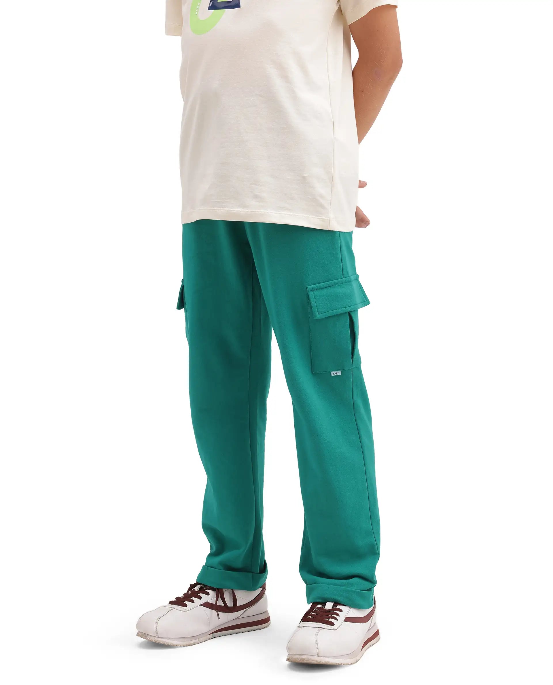 Rare Ones Kids Brody Green Cotton Fabric Drawstring Closure Regular Plain Track Pant