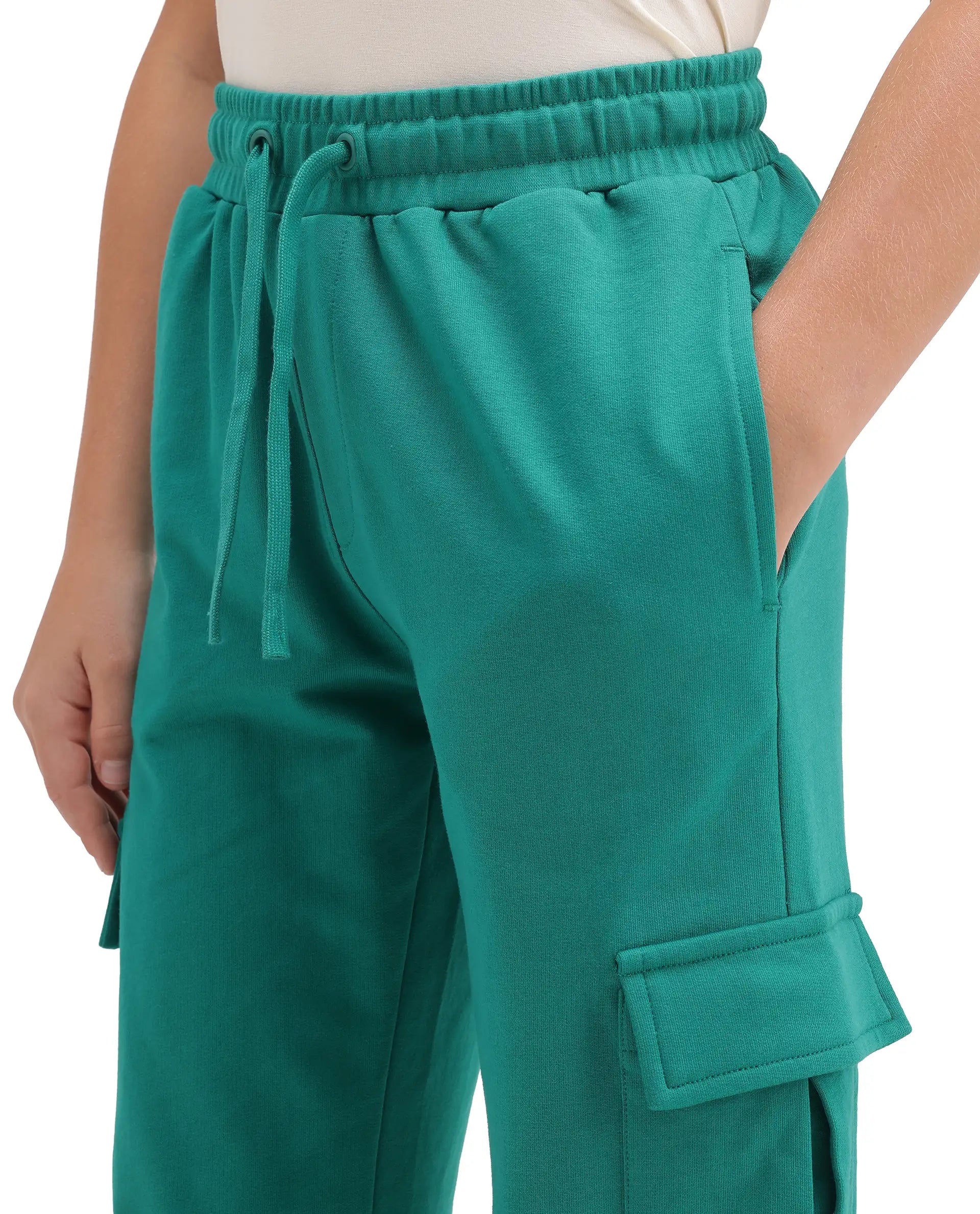 Rare Ones Kids Brody Green Cotton Fabric Drawstring Closure Regular Plain Track Pant