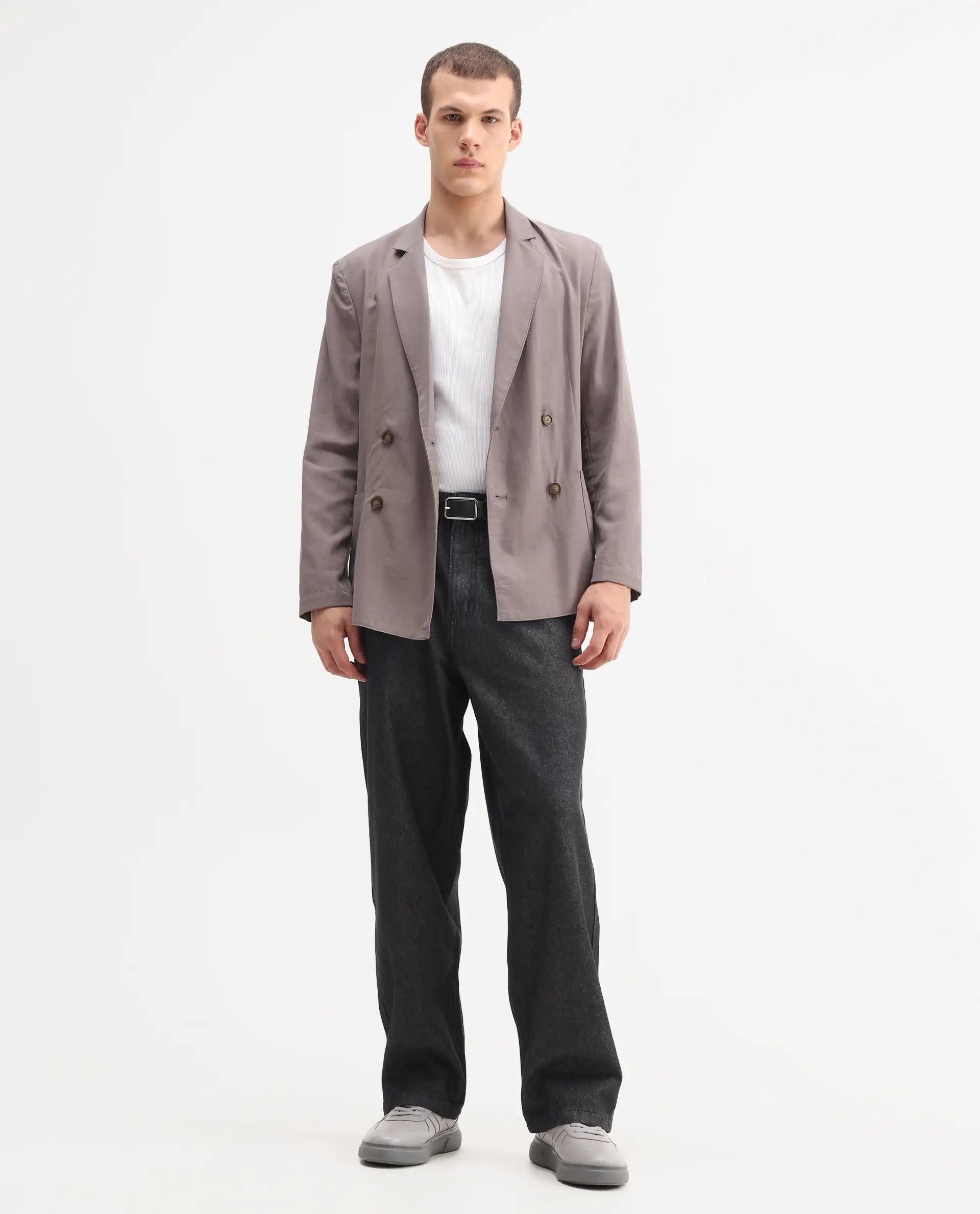 Rare Rabbit Men's Bron Black Cotton Plain Baggy Fit Jeans