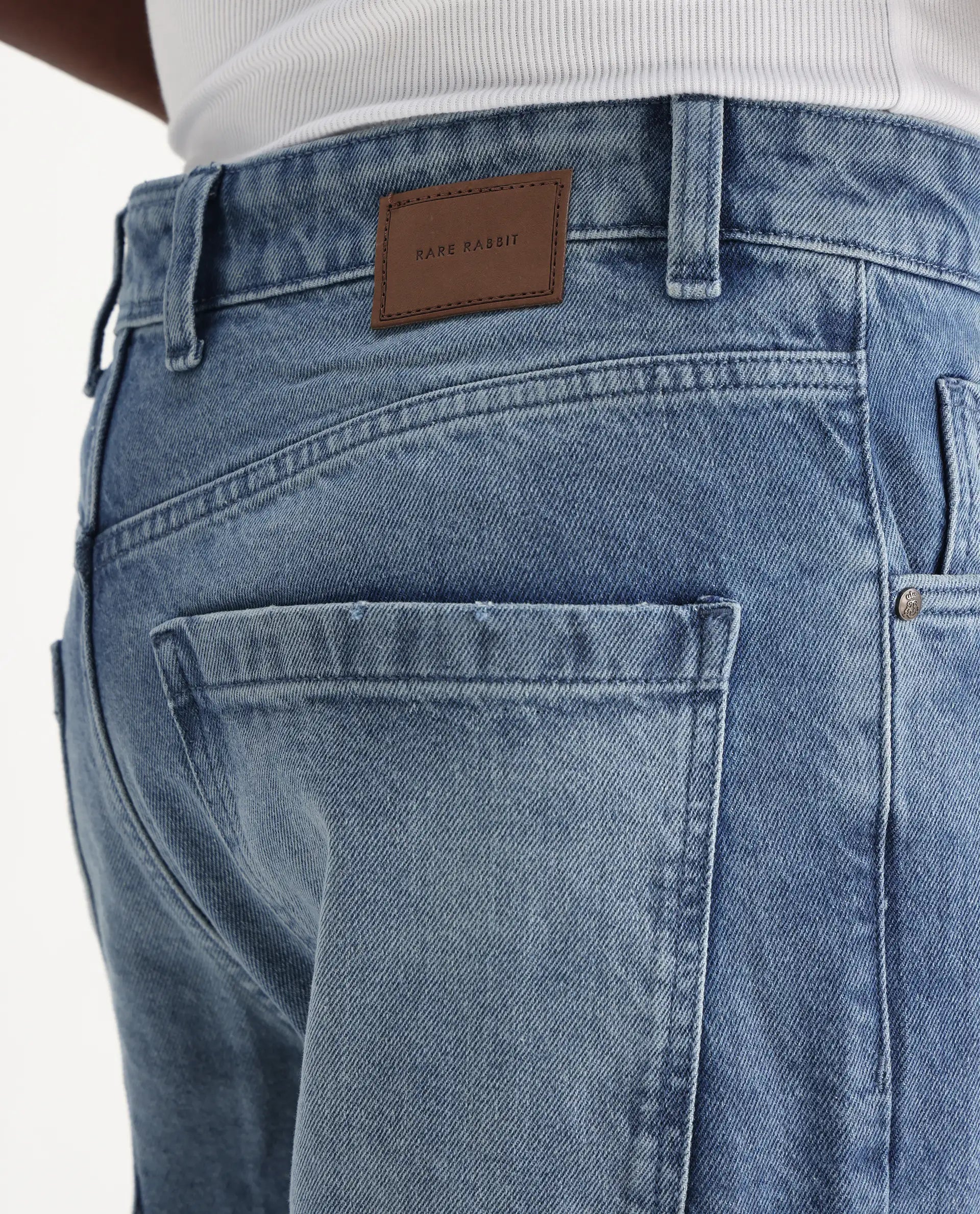 Rare Rabbit Men's Bron Blue Cotton Plain Baggy Fit Jeans