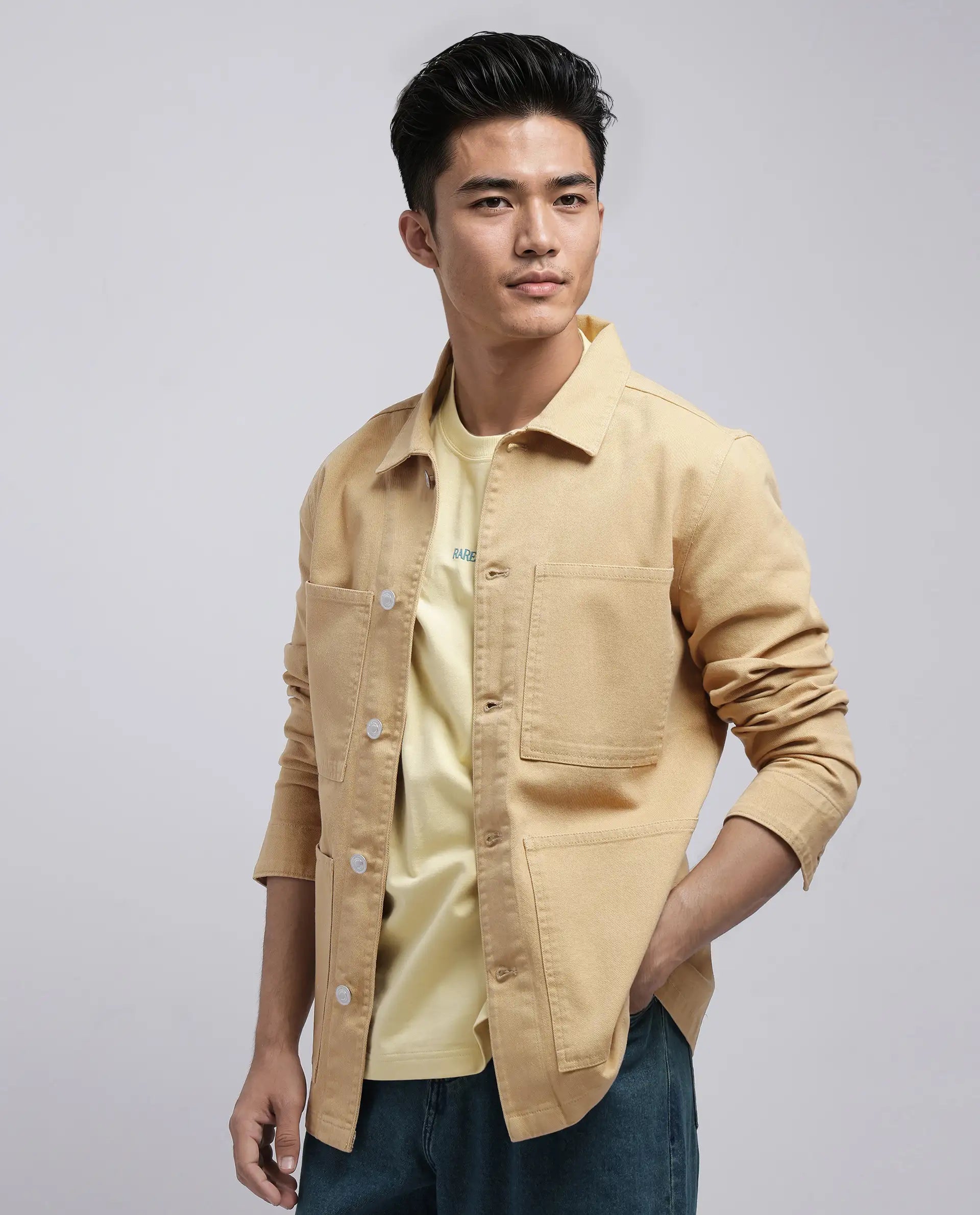 Rare Rabbit Men Brond Beige Cotton Fabric Full Sleeves Collared Neck Zipper Closure Plain Jacket