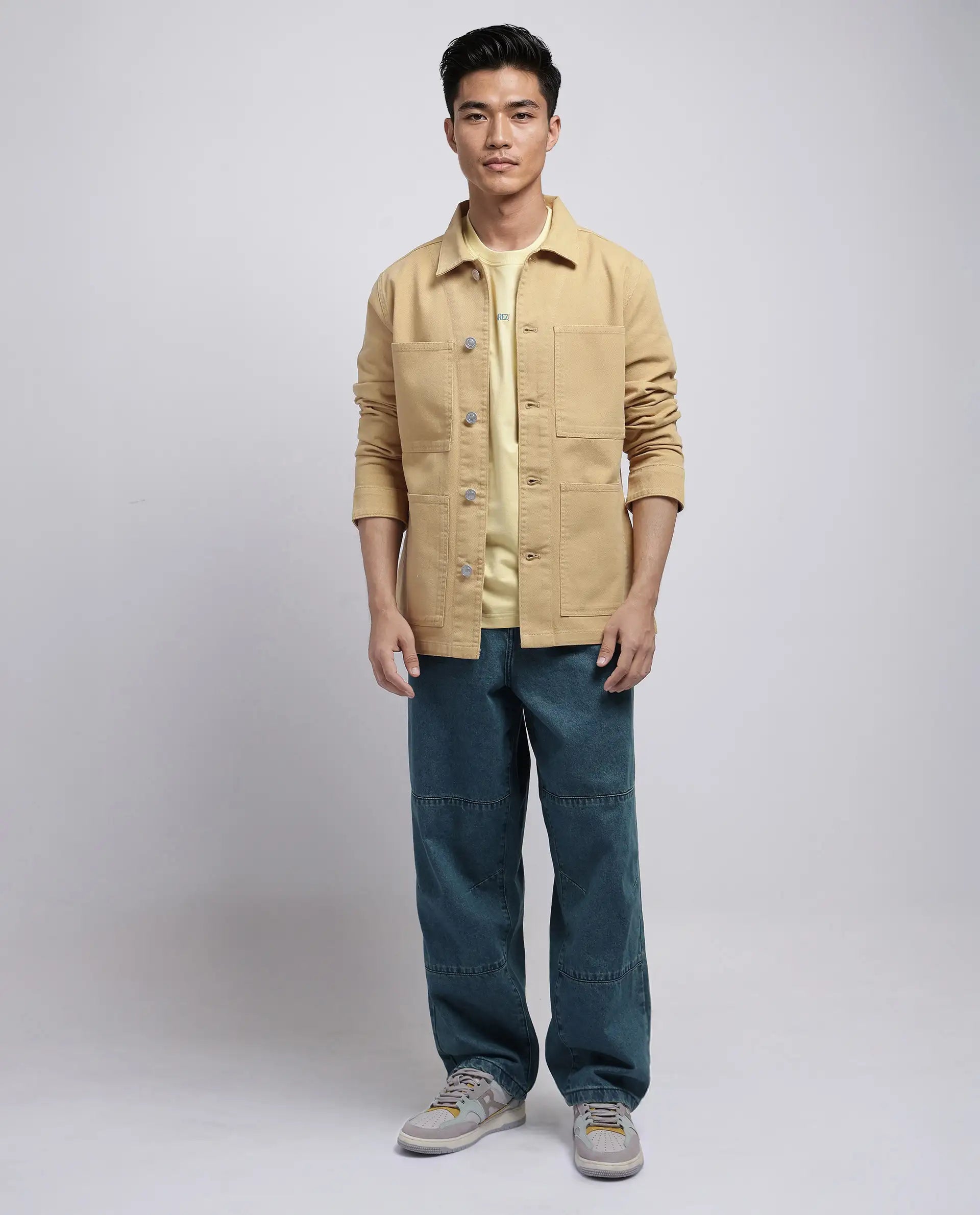 Rare Rabbit Men Brond Beige Cotton Fabric Full Sleeves Collared Neck Zipper Closure Plain Jacket