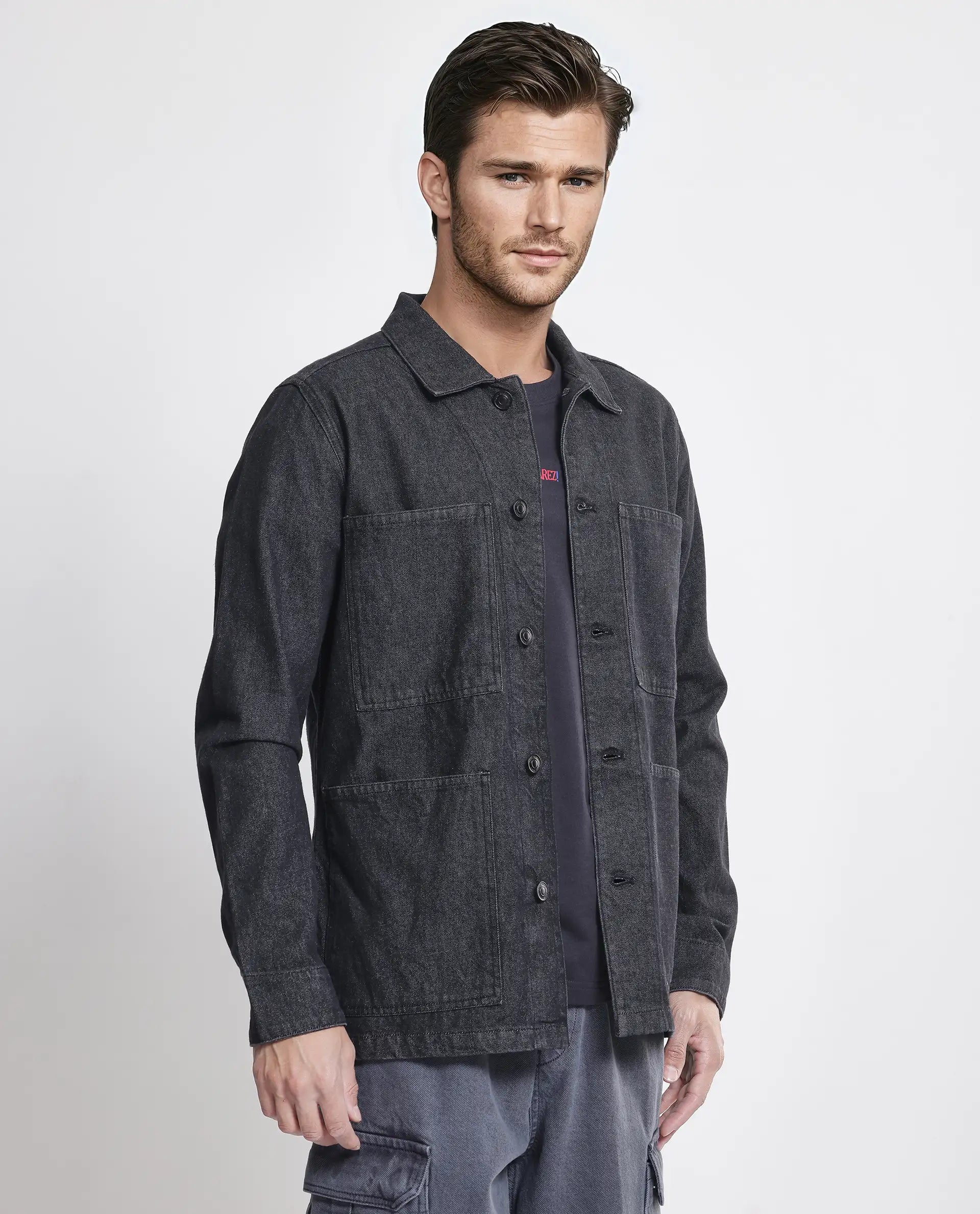 Rare Rabbit Men Brond Black Cotton Fabric Full Sleeves Collared Neck Zipper Closure Plain Jacket