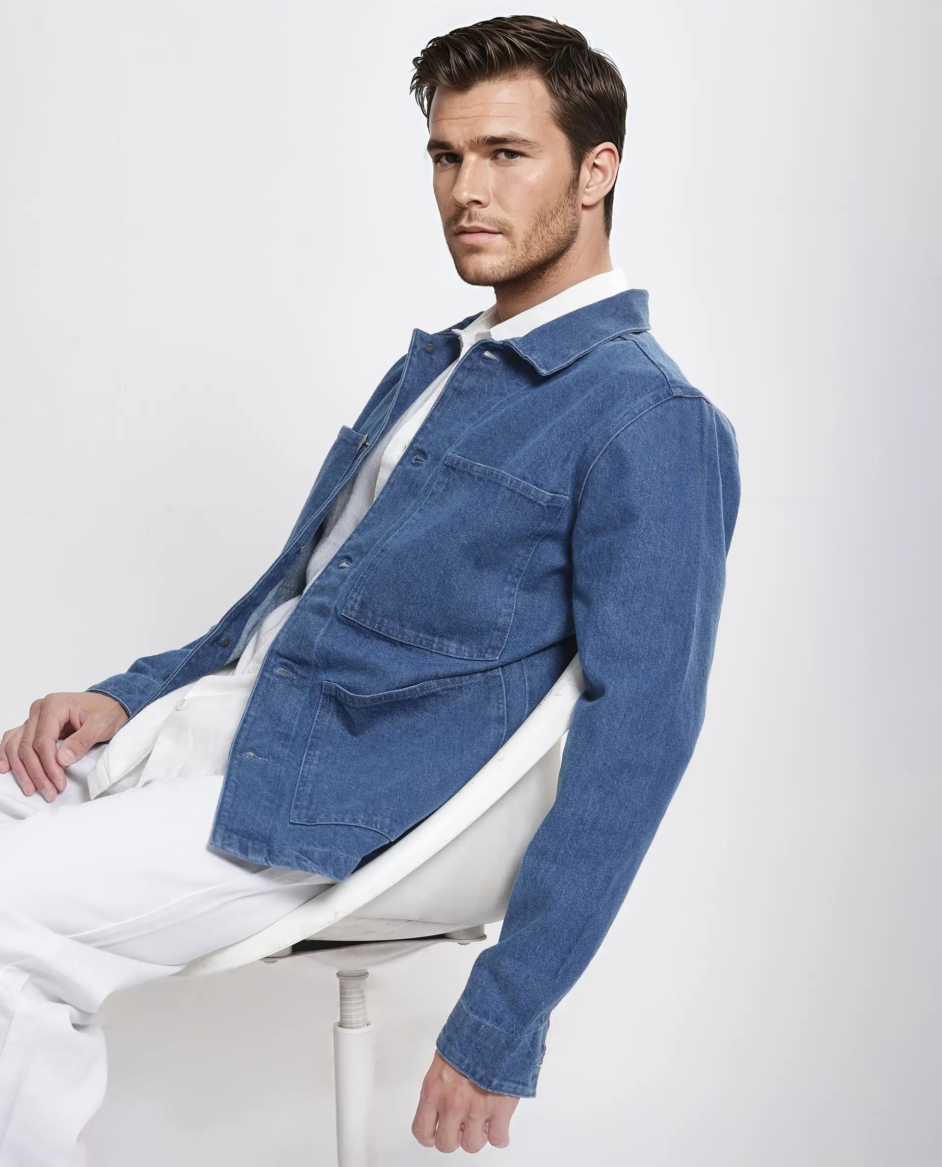 Rare Rabbit Men Brond Blue Cotton Fabric Full Sleeves Collared Neck Zipper Closure Plain Jacket