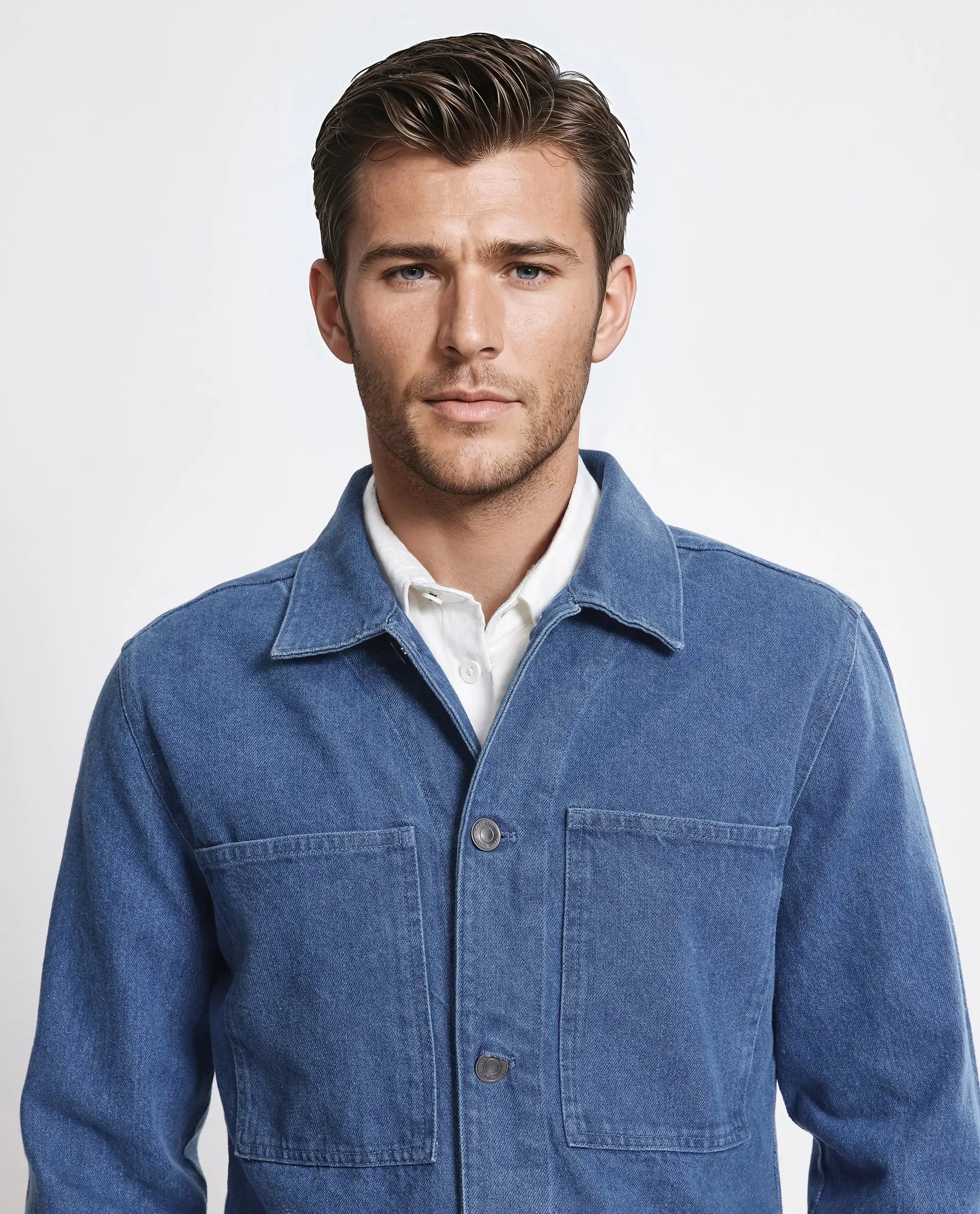 Rare Rabbit Men Brond Blue Cotton Fabric Full Sleeves Collared Neck Zipper Closure Plain Jacket