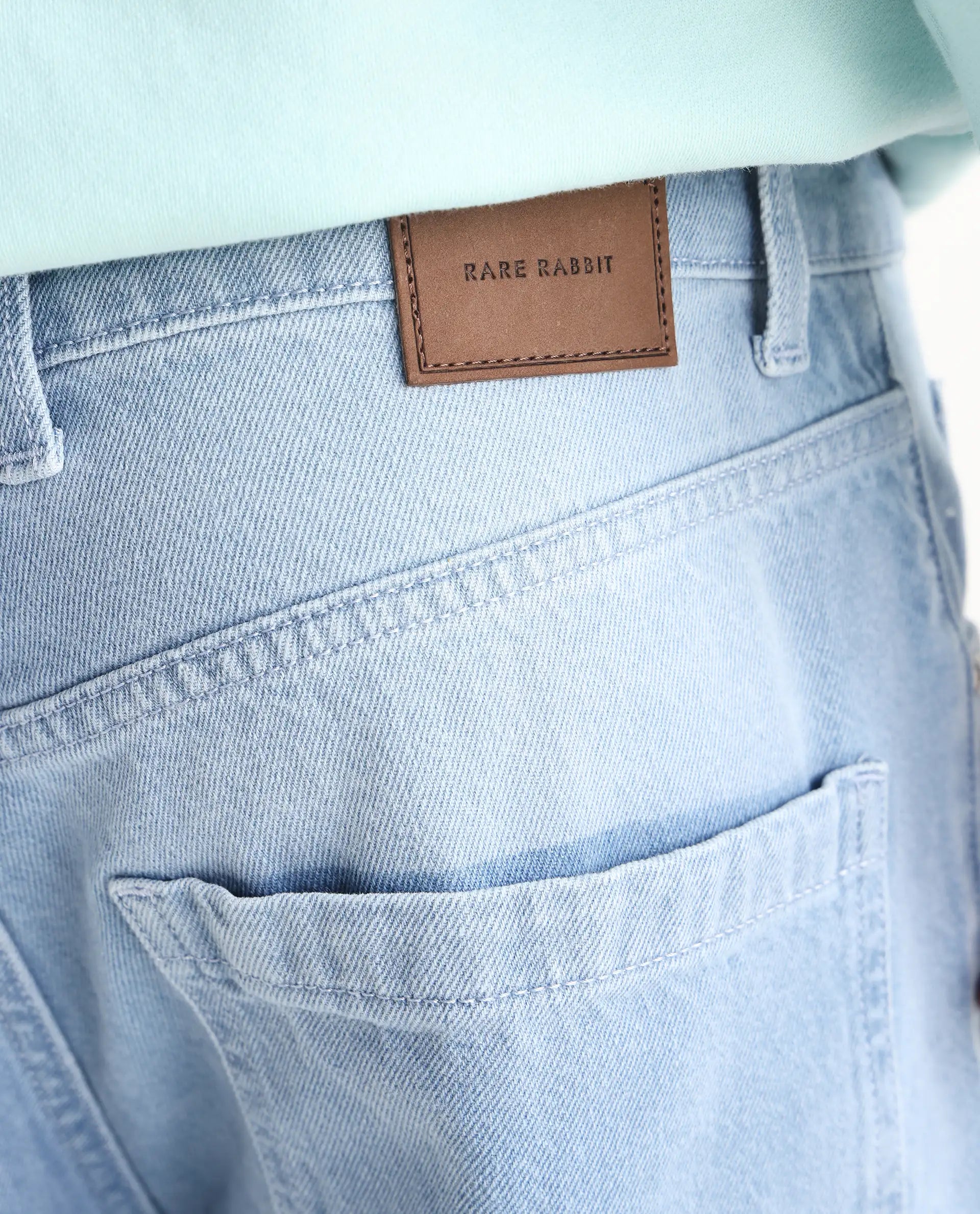 Rare Rabbit Men's Bron Light Blue Cotton Plain Baggy Fit Jeans