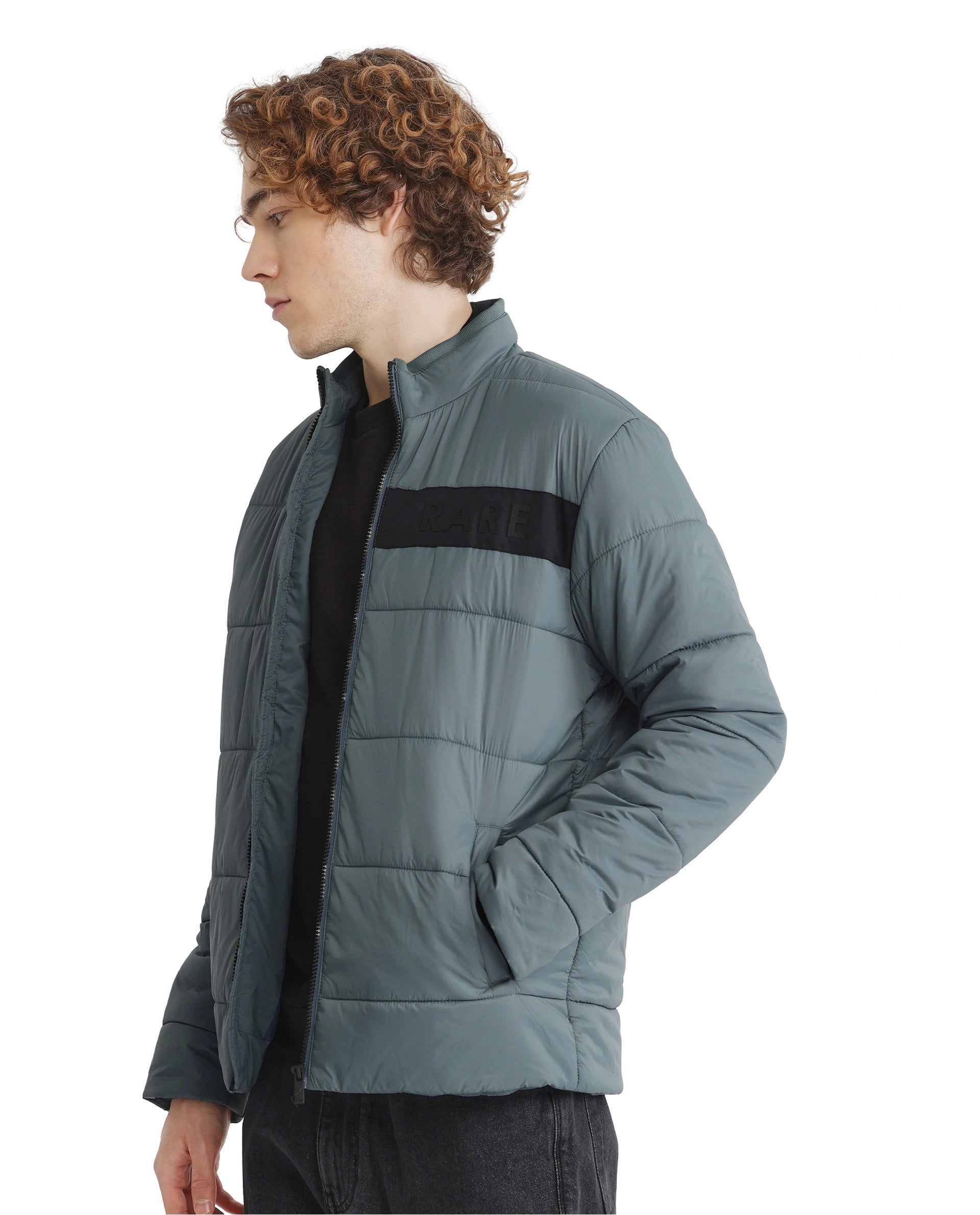 Rare Rabbit Men's Bront Dusky Nylon Fabric Full Sleeve High Neck Collar Zipper Closure Regular Fit HD Print Branding Jacket