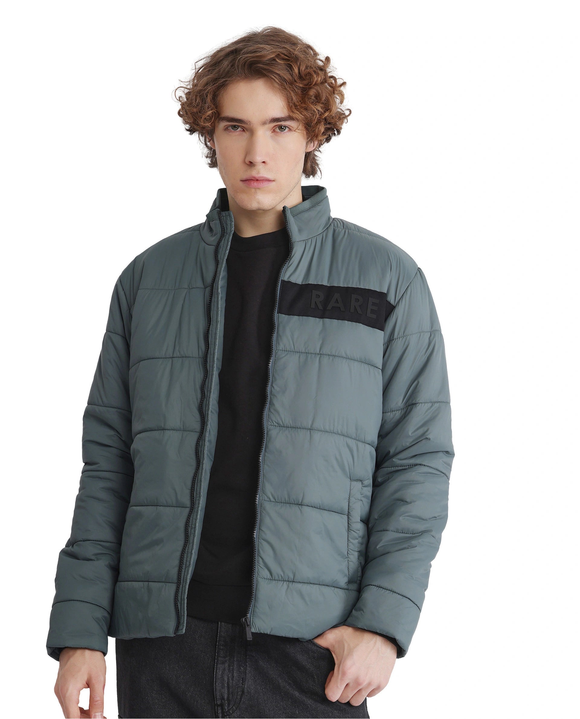 Rare Rabbit Men's Bront Dusky Nylon Fabric Full Sleeve High Neck Collar Zipper Closure Regular Fit HD Print Branding Jacket