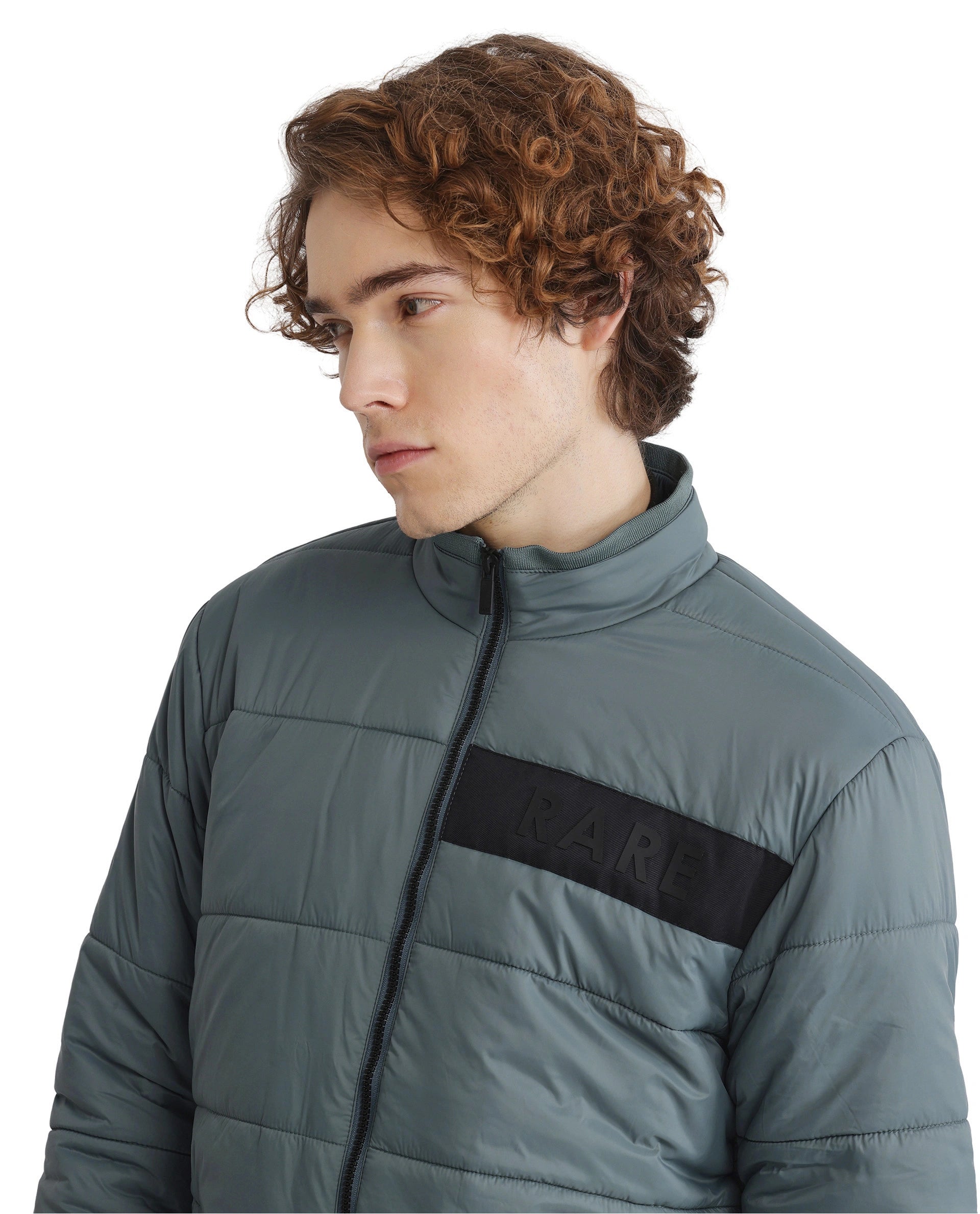 Rare Rabbit Men's Bront Dusky Nylon Fabric Full Sleeve High Neck Collar Zipper Closure Regular Fit HD Print Branding Jacket