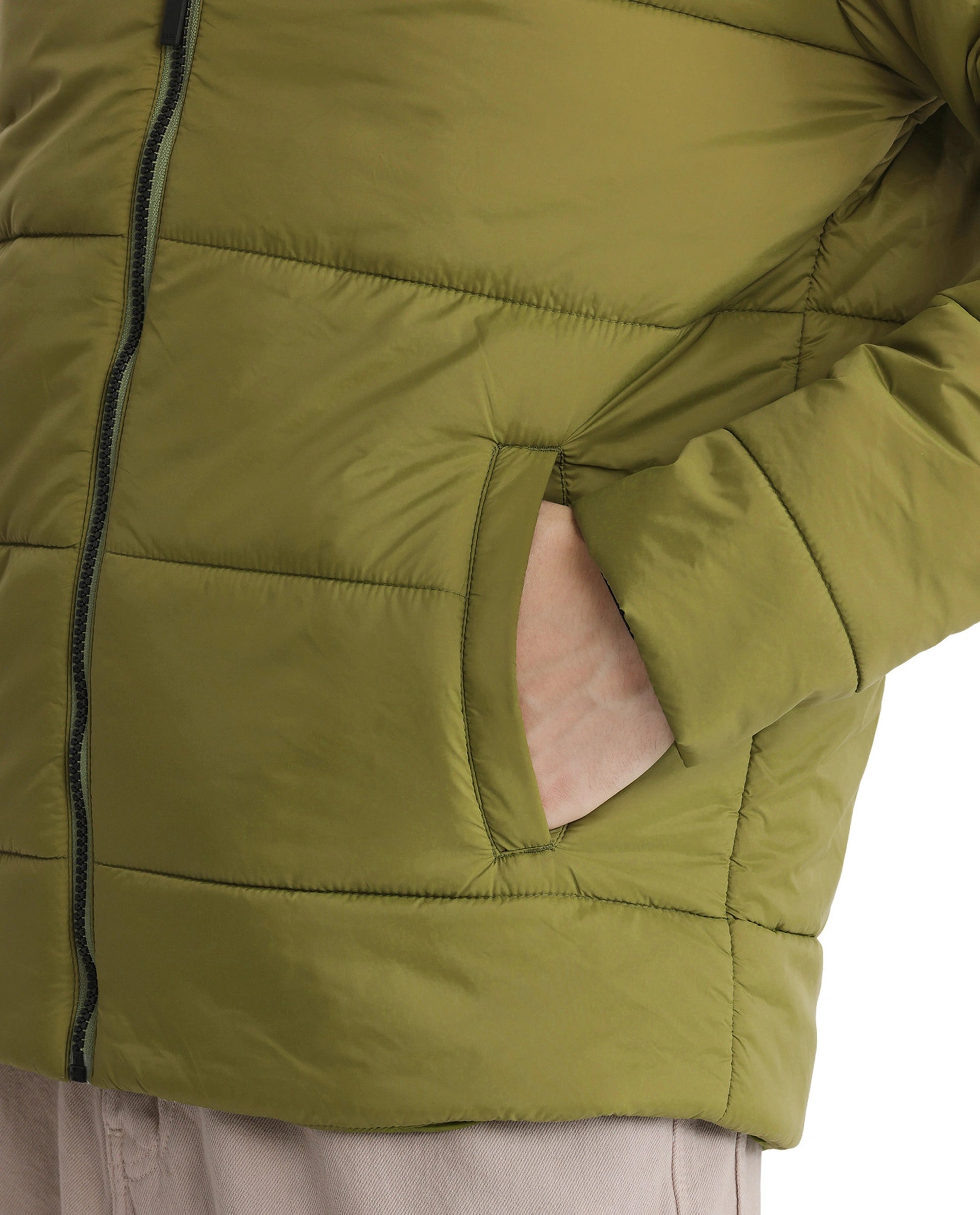 Rare Rabbit Men's Bront Flouroscent Green Nylon Fabric Full Sleeve Curved Collar Regular Fit Plain Jacket