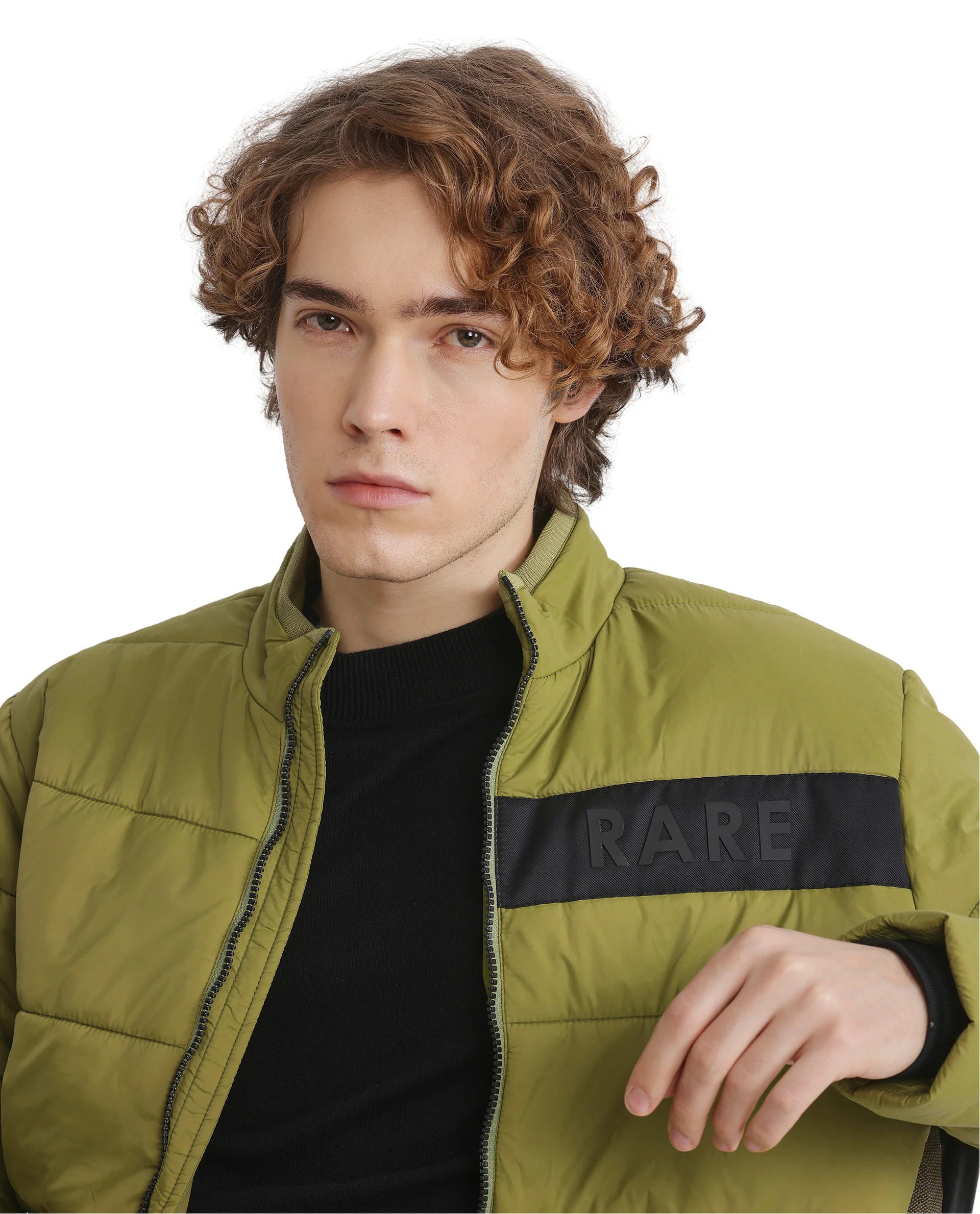Rare Rabbit Men's Bront Flouroscent Green Nylon Fabric Full Sleeve Curved Collar Regular Fit Plain Jacket