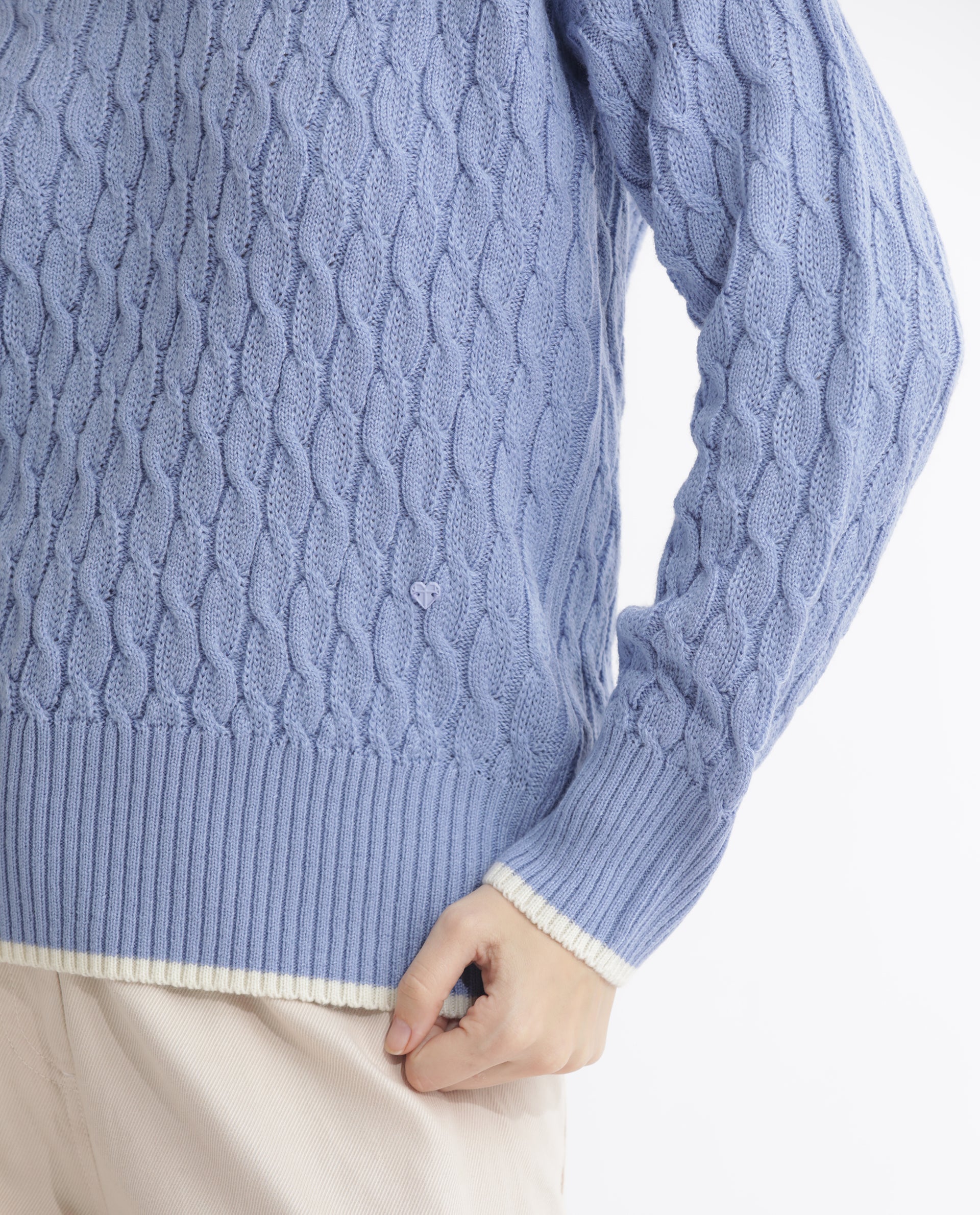 Rareism Women Broun Light Blue Acrylic Fabric Full Sleeves Relaxed Fit Solid V-Neck Sweater