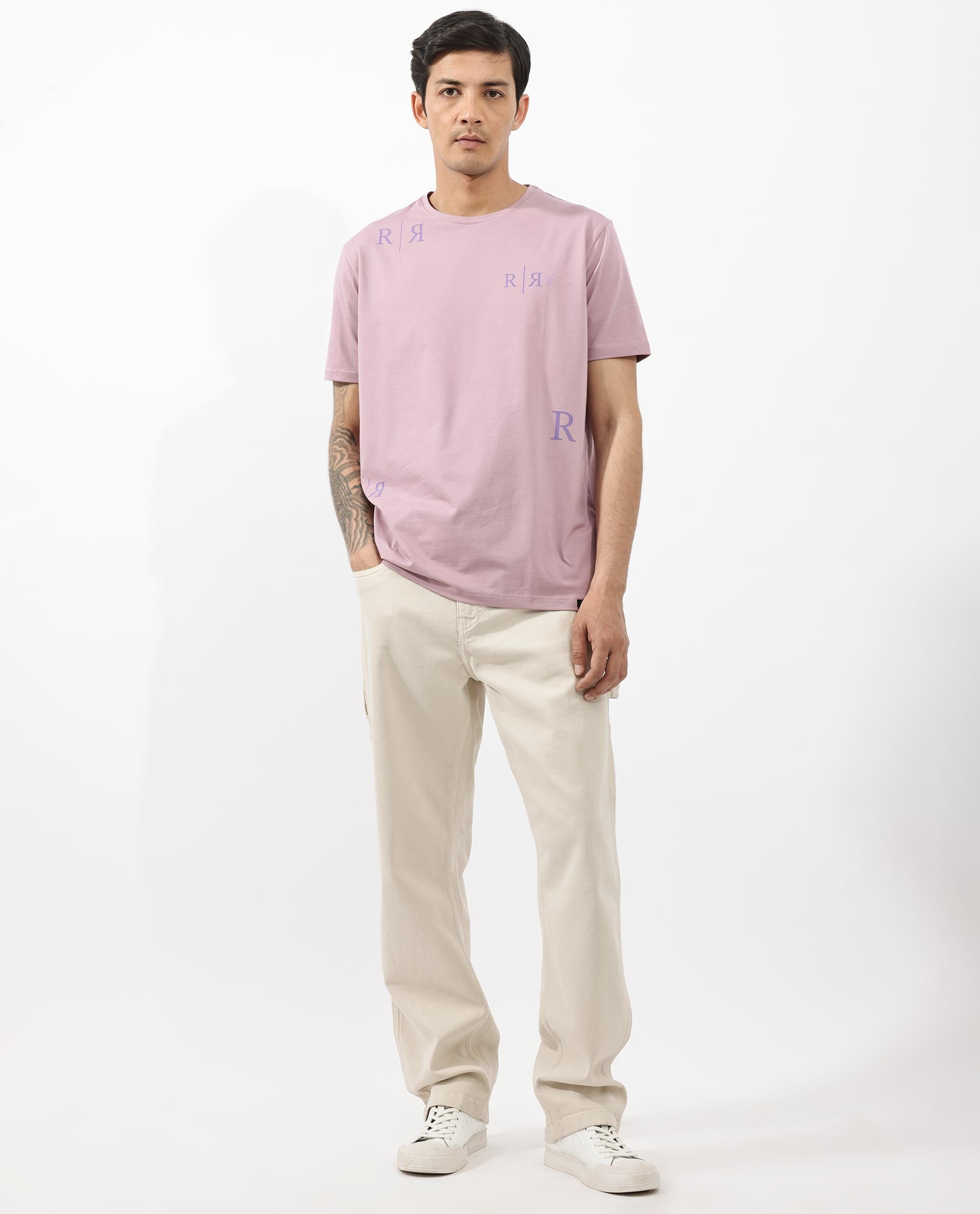 Rare Rabbit Mens Brule Dusky Pink Short Sleeve Monogram Graphic Print T-Shirt